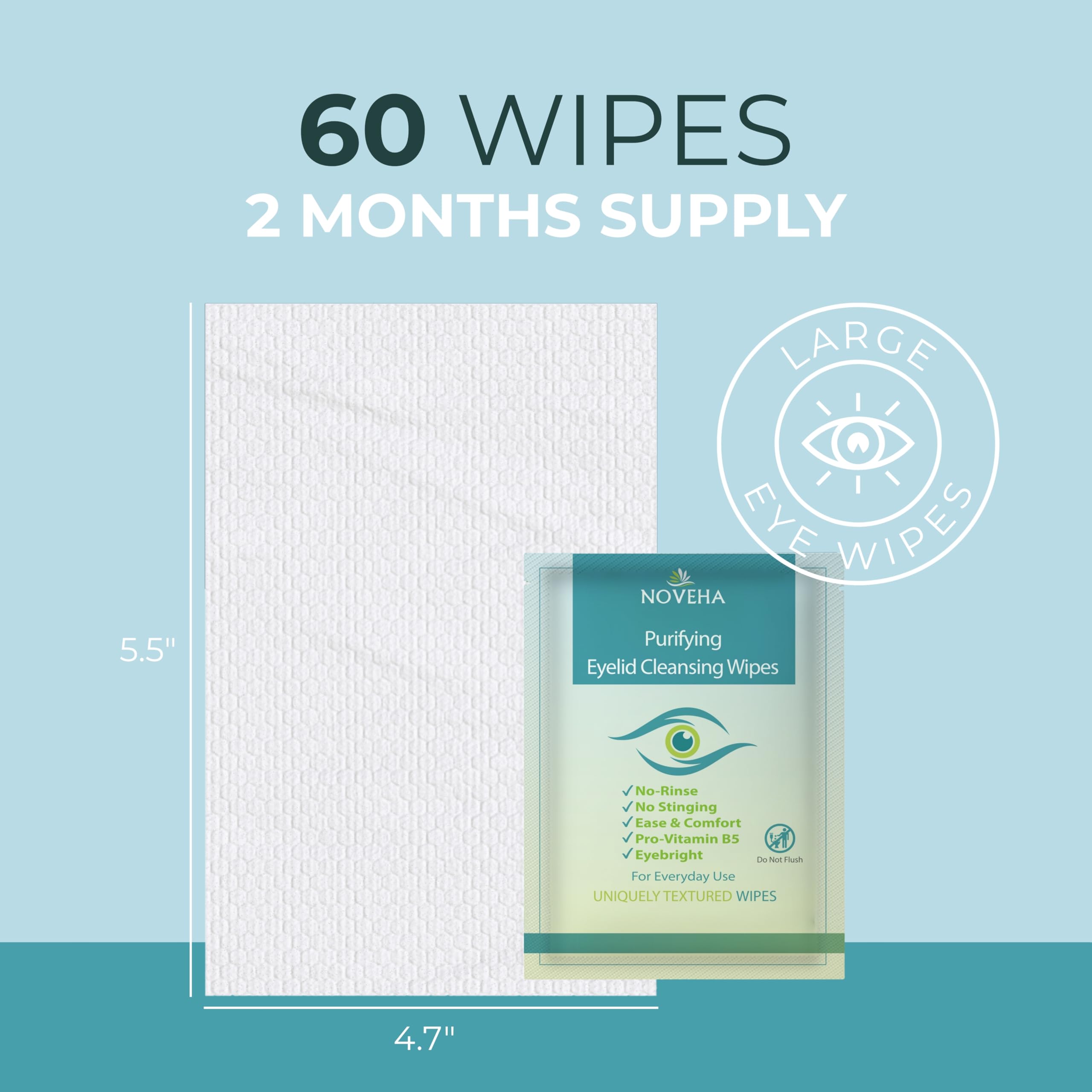 NOVEHA Lingettes nettoyantes pour paupières et cils | Lingettes nettoyantes pour les paupières et les cils, apaisantes pour les yeux sensibles, (60 paquets de 3)