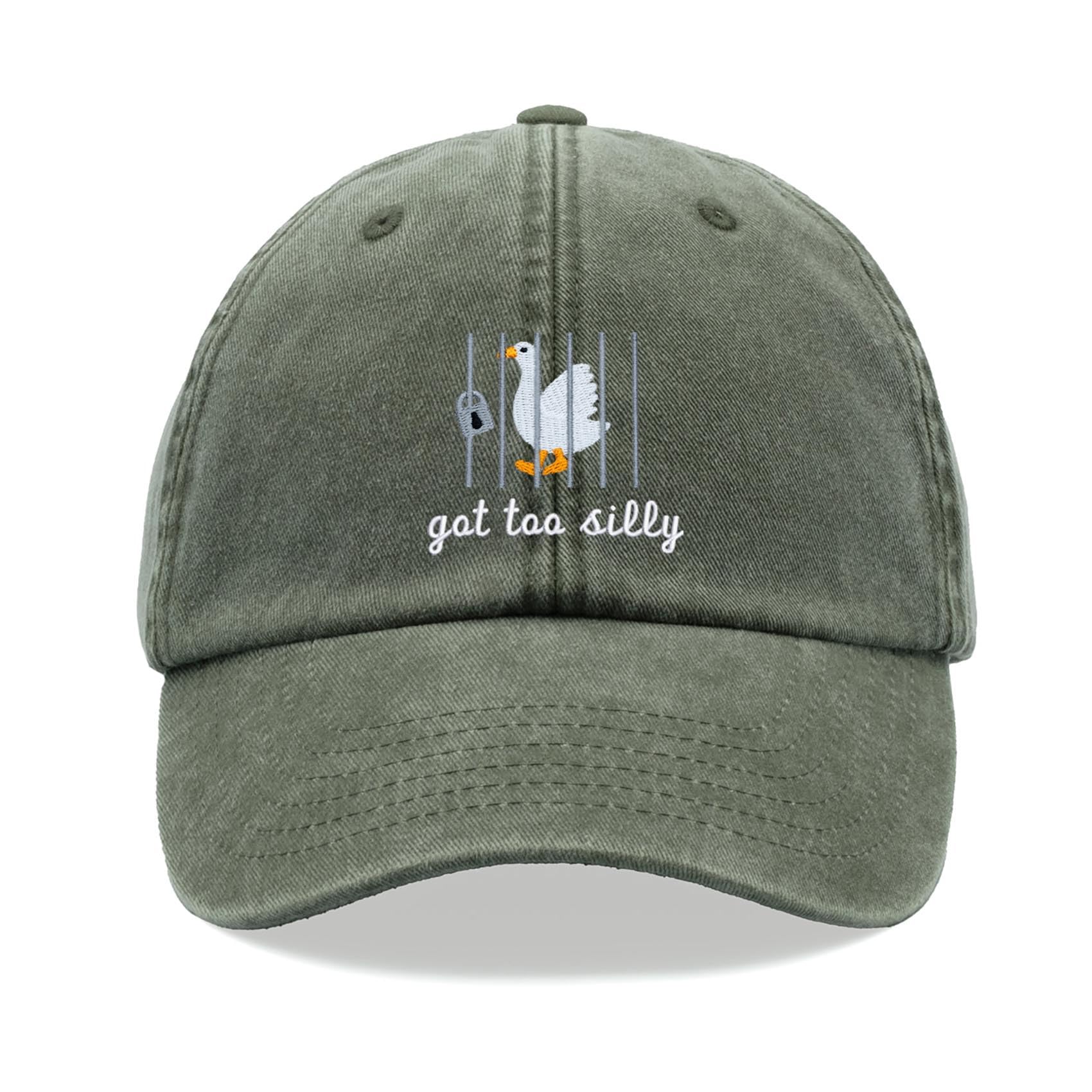 Goose Got Too Silly Baseball Cap Vintage Washed Unisex Dad Hat Adjustable Olive
