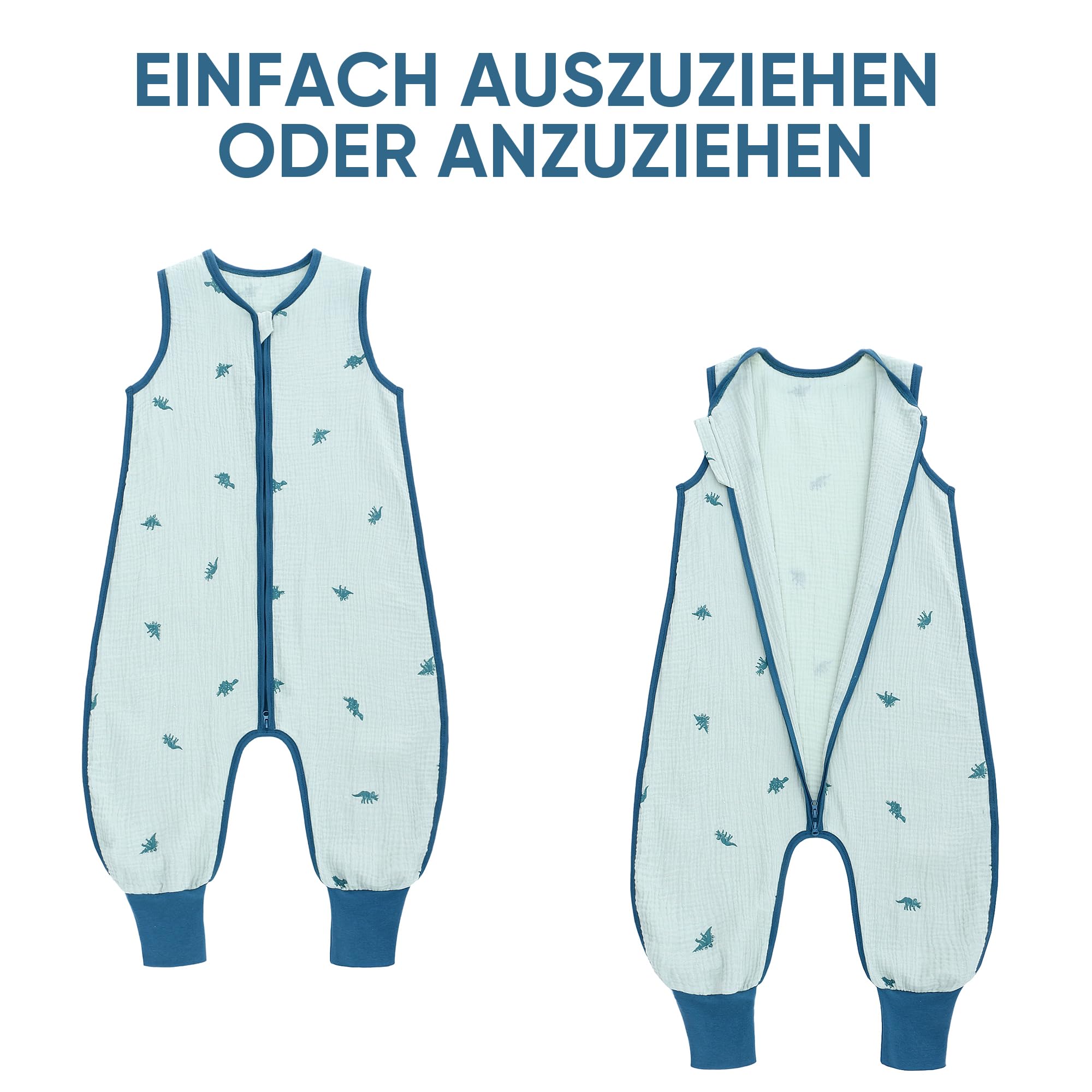 2er Pack Baby Schlafsack Sommer mit Füßen 0.5 Tog Sommerschlafsack 100% Baumwolle Musselin Atmungsaktiv für Jungen und Mädchen