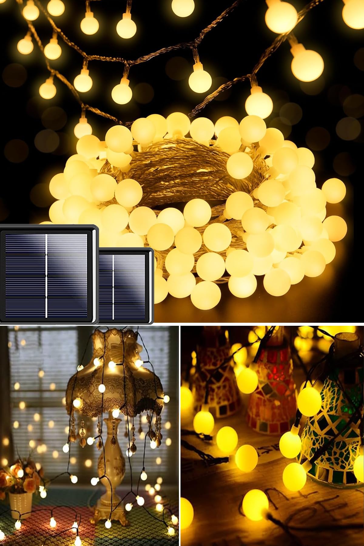 light home 50 Led 7 Metre Sarı Led Işık Güneş Enerjili Solar Bahçe Balkon Ağaç Lambası Aydınlatması Enerji Tasarruflu