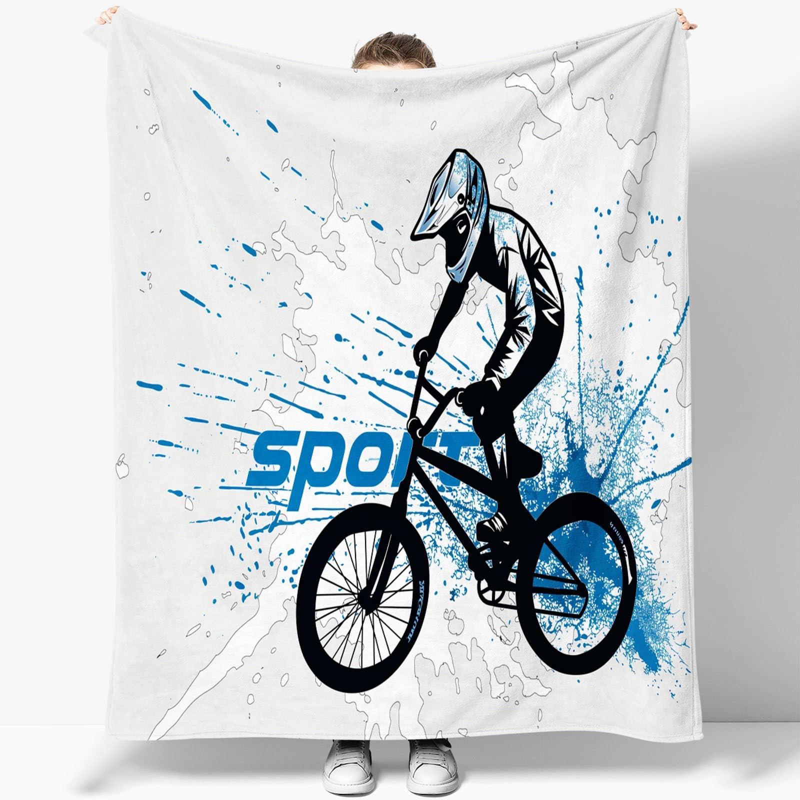 Sports Coureur de BMX Couverture de Lancer pour Adultes et Enfants, Gris Couverture de lit, 180 x 220 cm Couverture en Flanelle Douce et Chaude pour lit, Canapé et Voyage