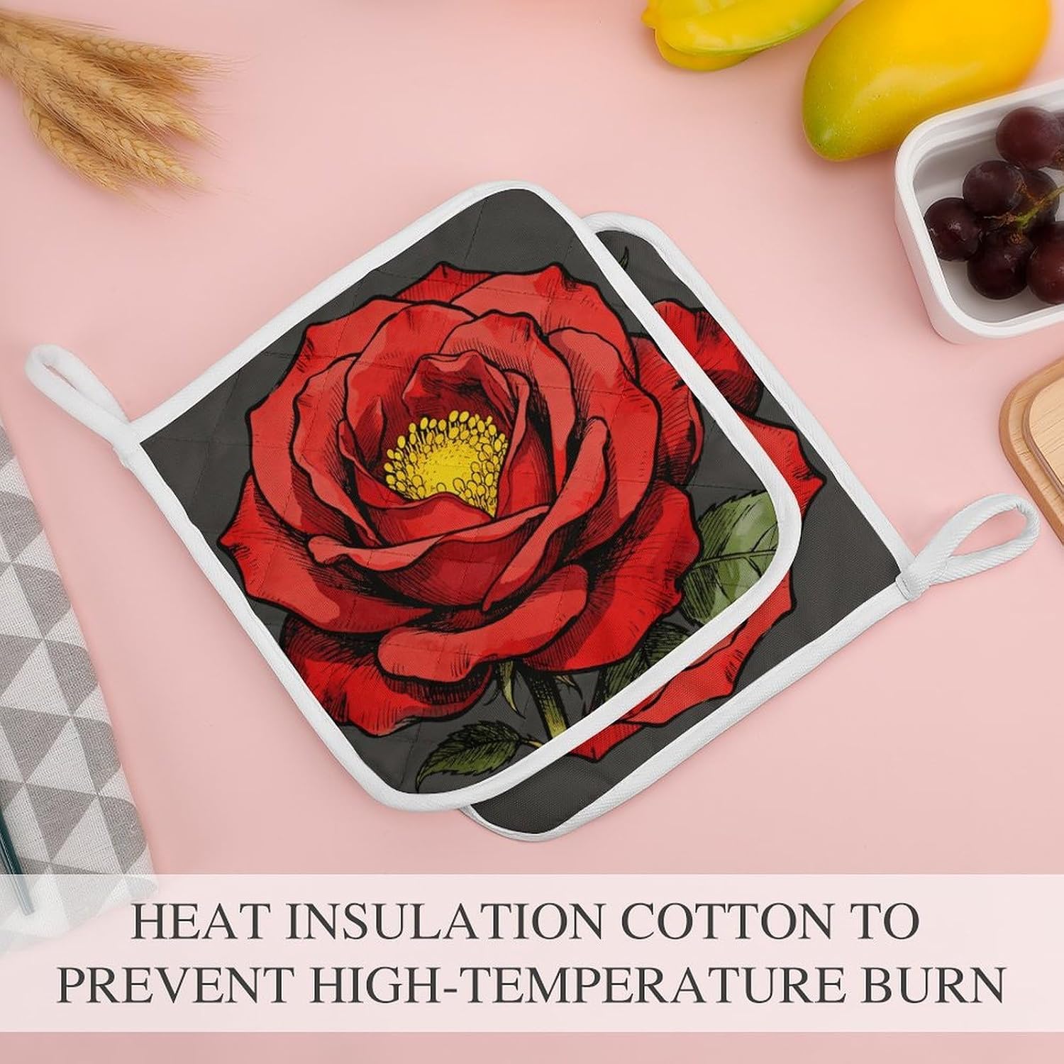 Rose Red Polyester Heat Resistant Pot Pad Non Slip Anti Scald Hot Dish Mat Reusable Table Protector for Kitchen Hot Pot Mat Wear Resistant Heat Proof Table Pad for Countertop Dining Room