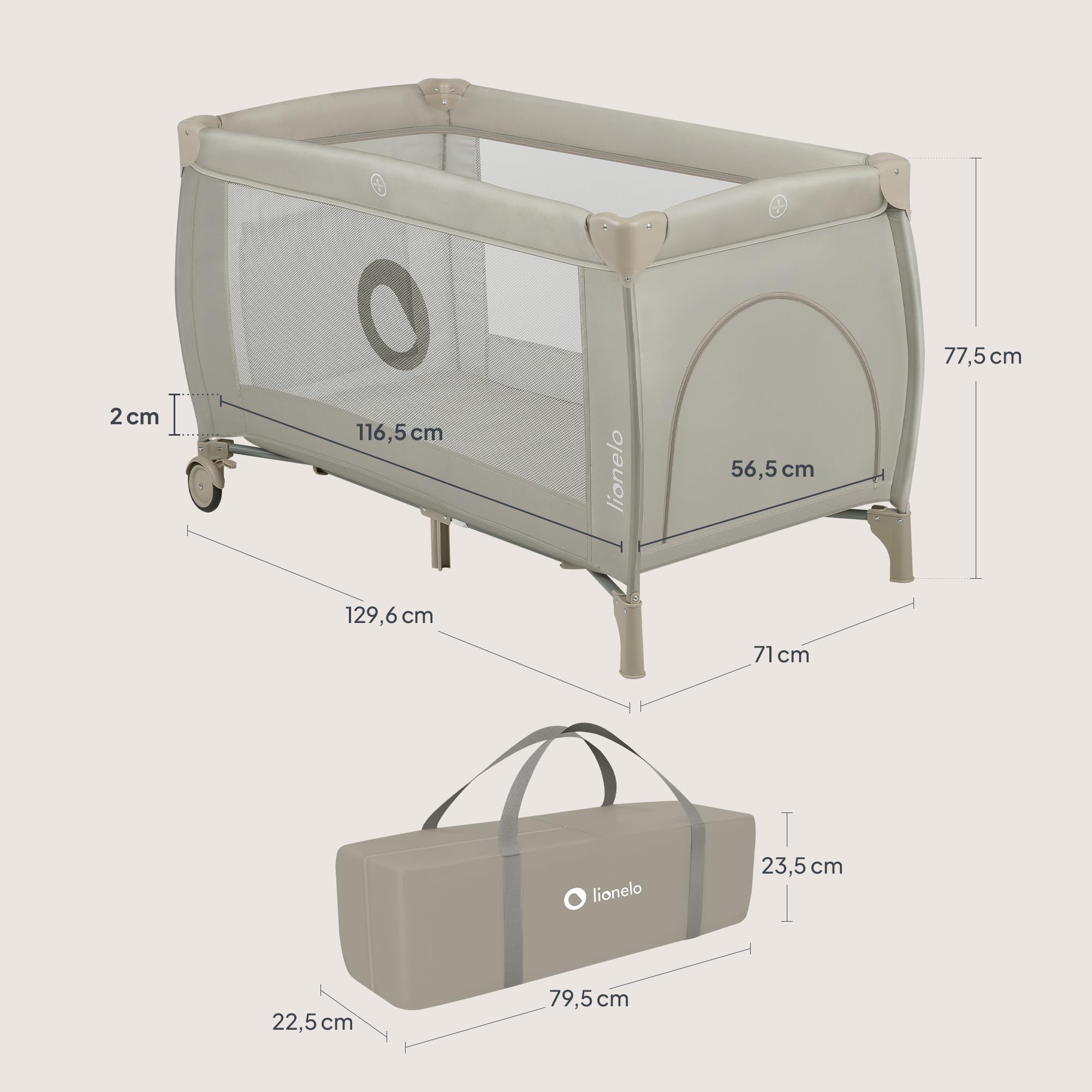 Lionelo Stefi Plus Reisebett bis 15 kg Babybett Kinderreisebett mit Matratze Seitlicher Eingang mit Reißverschluss Hochwertige Schaumstoffmatratze