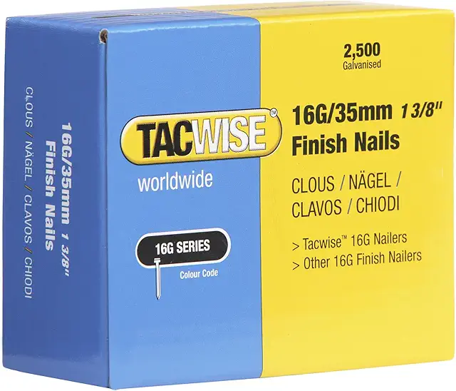 Tacwise 16G 35mm Galvanised Finish Nails for Senco Nail Guns, Pack of 2500
