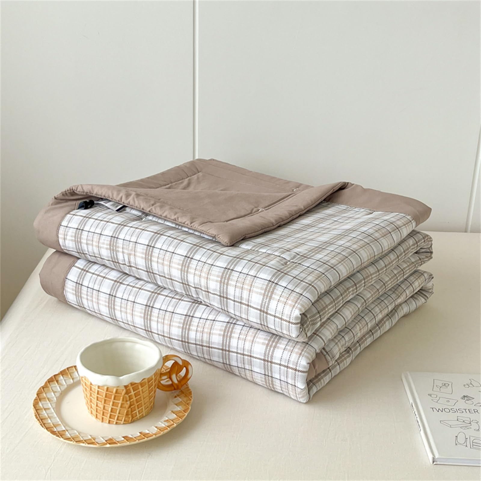 Highdi Spring Floral Print Reversible Bed Throws Quilted Bedspreads, Lightweight Patchwork Quilt Comforter Single Double, Throw Summer Quilt, Quilted Blanket for All Seasons (Gray,200x230cm)