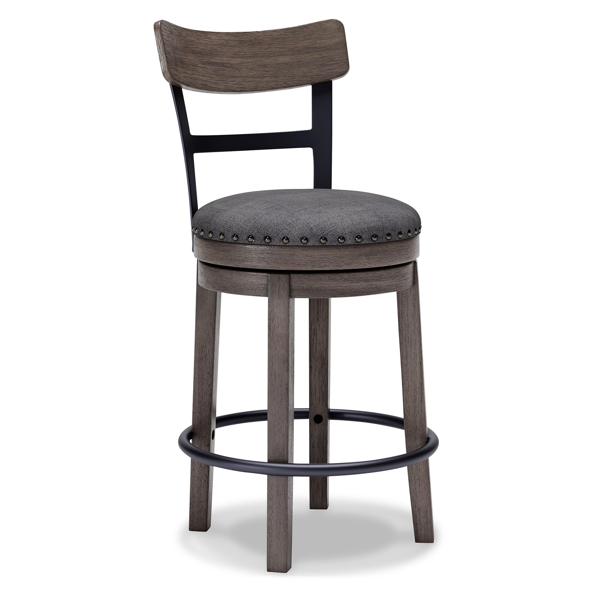 Signature Design by Ashley 1-Piece Swivel Counter Height Bar Stool, Gray