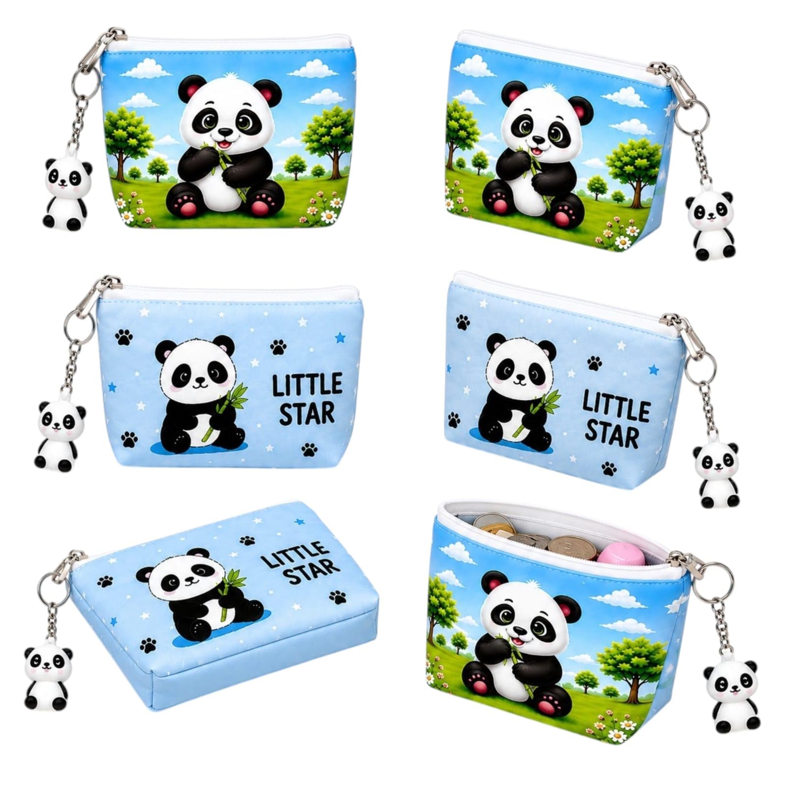 TERA 13 Small Coin Pouch, 6 Zipper Pouch With 6 Keychain, Mini