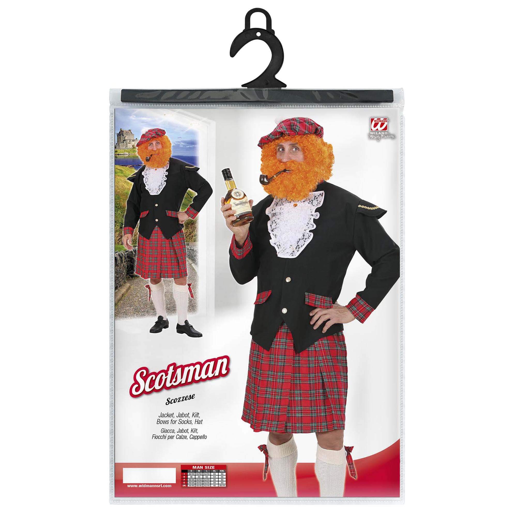W WIDMANN MILANO Schottenrock (Kilt) Für Herren, Grün, Größe S-XL - Mit Felltasche, Für Karneval & Mottoparty