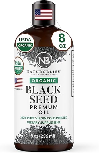 NaturoBliss Aceite orgánico de semillas negras 100 virgen prensado en frío Omega 3 6 9 súper antioxidante para apoyo inmunológico, articulaciones,