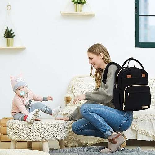 Miniatura 87 de RUVALINO Mochila para pañales - Bolsa de pañales de viaje multifunción para bebé con cambiador, soportes aislados para botellas y estuche para Gris