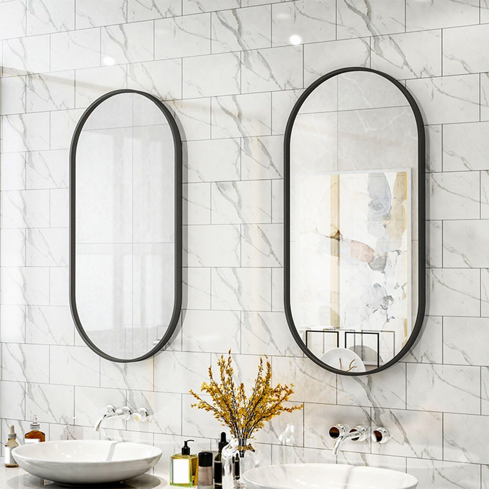 Specchio Ovale Per Il Trucco, Specchio Da Bagno Con Cornice In Metallo, Specchio Da Parete HD Impermeabile E Antiossidante, Per Ingresso, Camera Da Letto E Soggiorno, Nero E Oro(Black,50*80cm/19.69*31