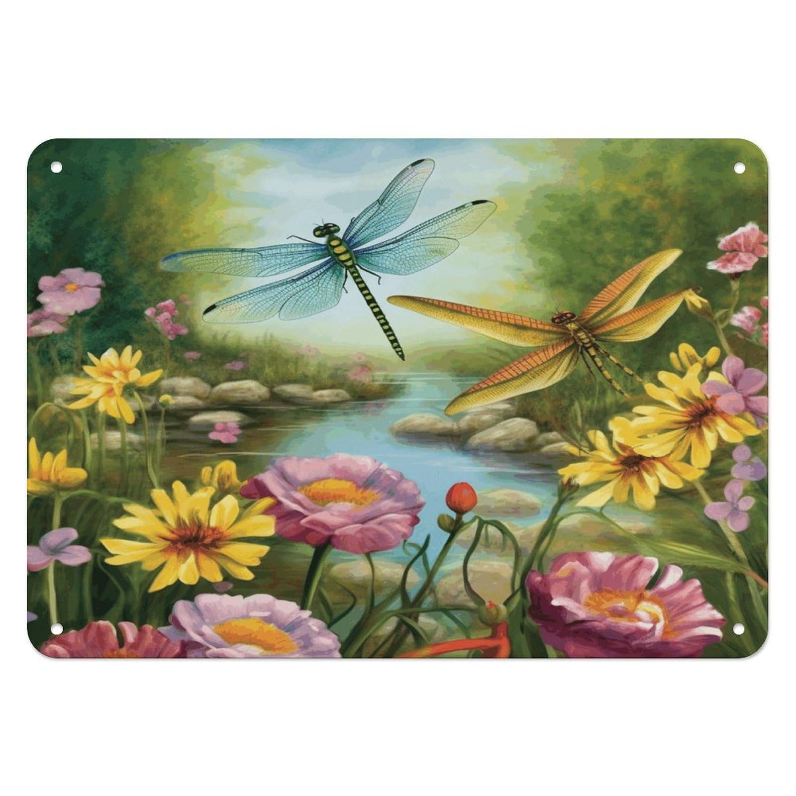 Fodpand Style Dragonfly Garden Spring Retro Vintage Metal Tin Sign,Wall Art Decor Garden Plaque Poster For Bedrooms Yard Bars Pubs Patios Porches 7.9X5.5 Inch