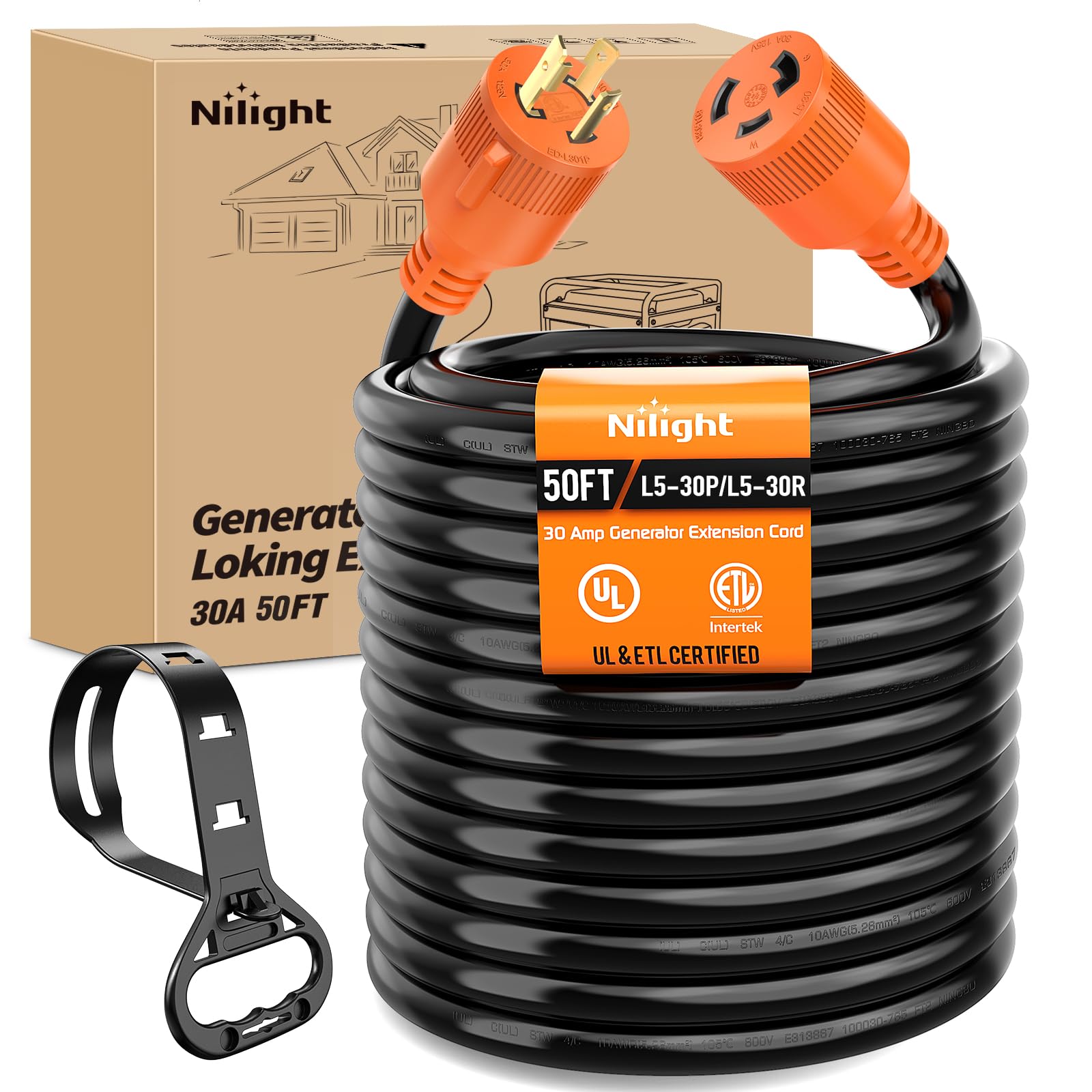 Nilight 30 Amp 50FT Generator Extension Cord 3 Prong RV Power Cords