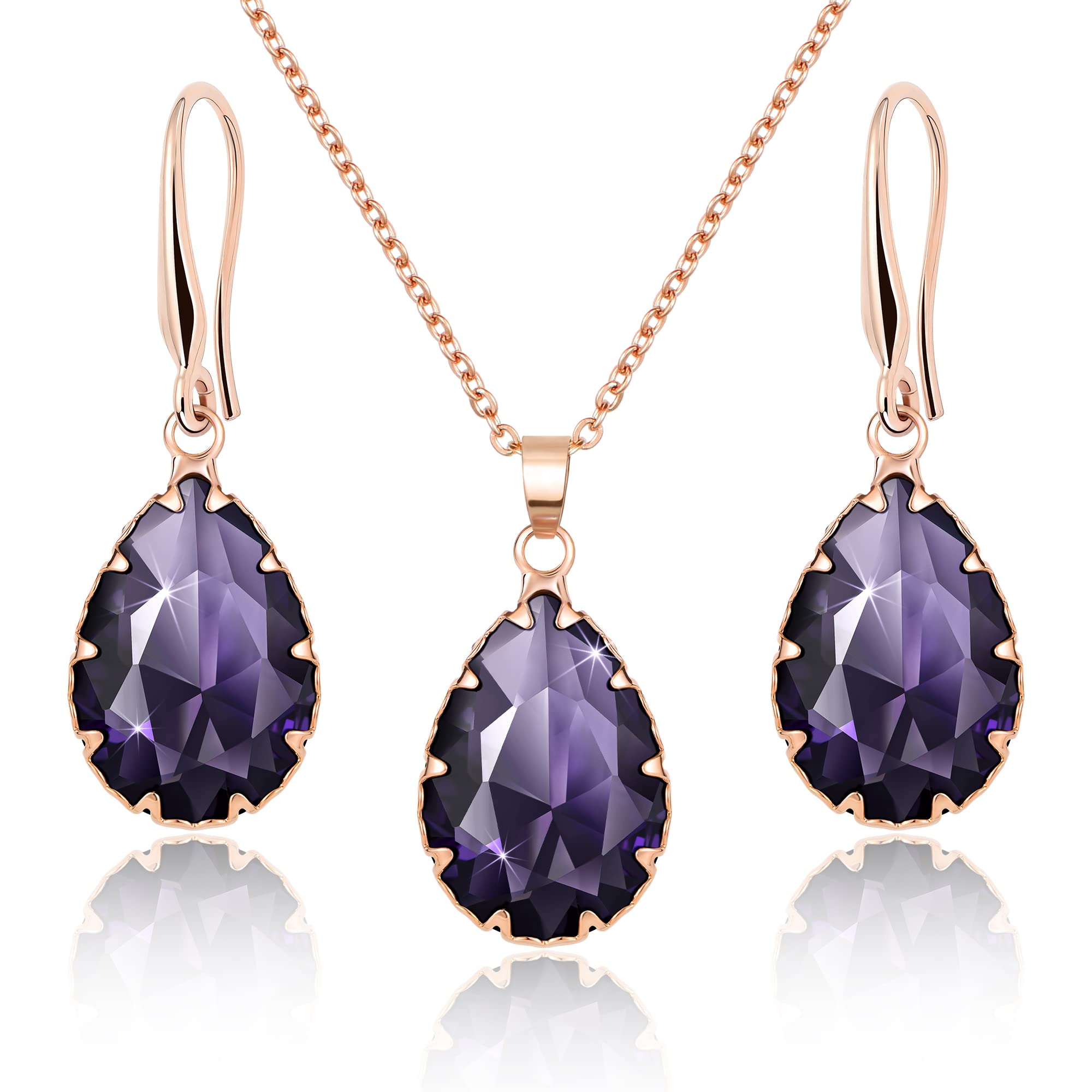 Linawe Crystal Jewelry Sets for Women, Imitation Diamond Pendant Necklace, Rhinestone Drop Dangle Earrings, Birthstone Cubic Zirconia Matching Wedding