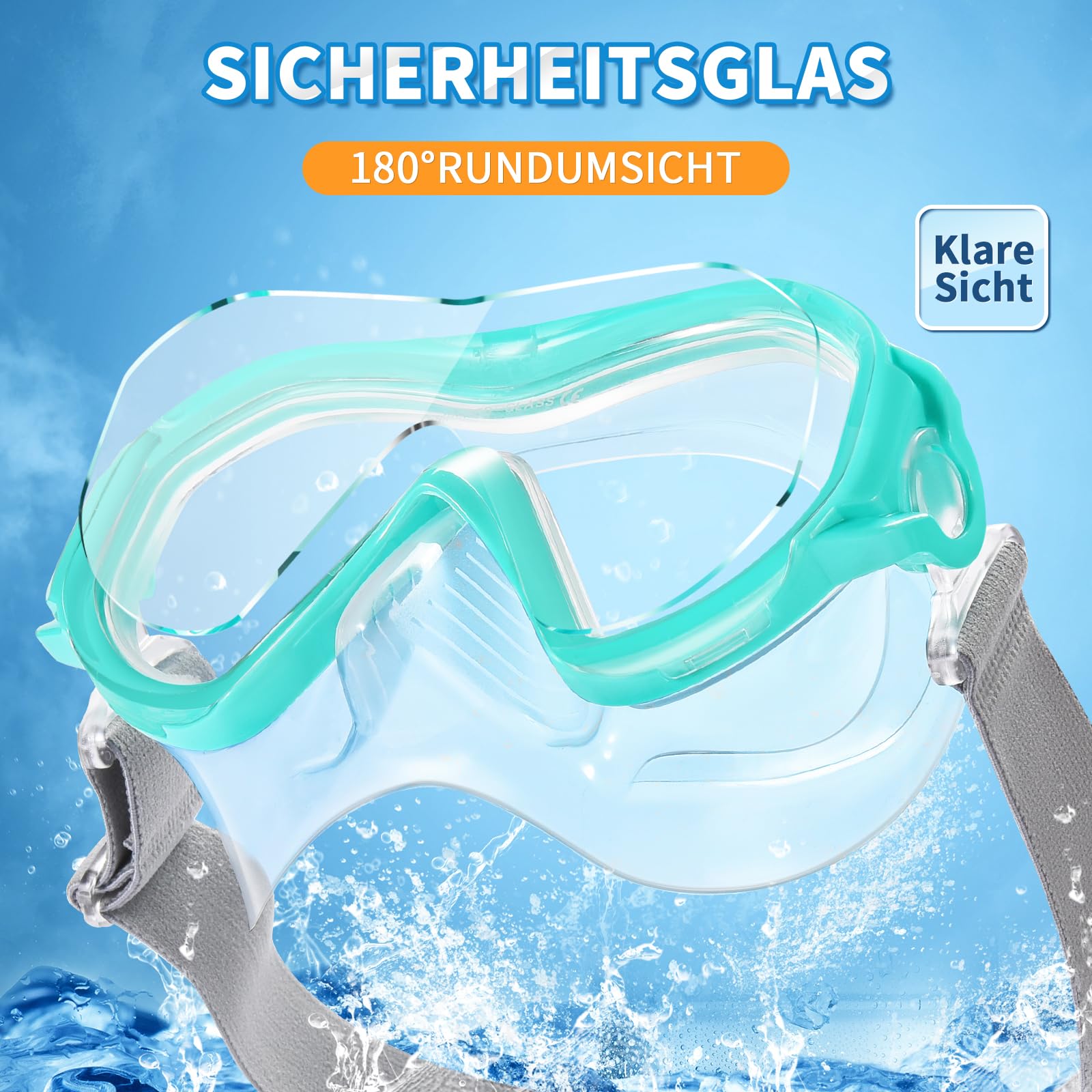 Supertrip Taucherbrille Erwachsene mit Nasenschutz, verstellbarem Stoffband,180° Panorama HD Tempered Glas, Schwimmbrille, Schnorchelmaske, Tauchmaske für Herren Damen Jugendliche
