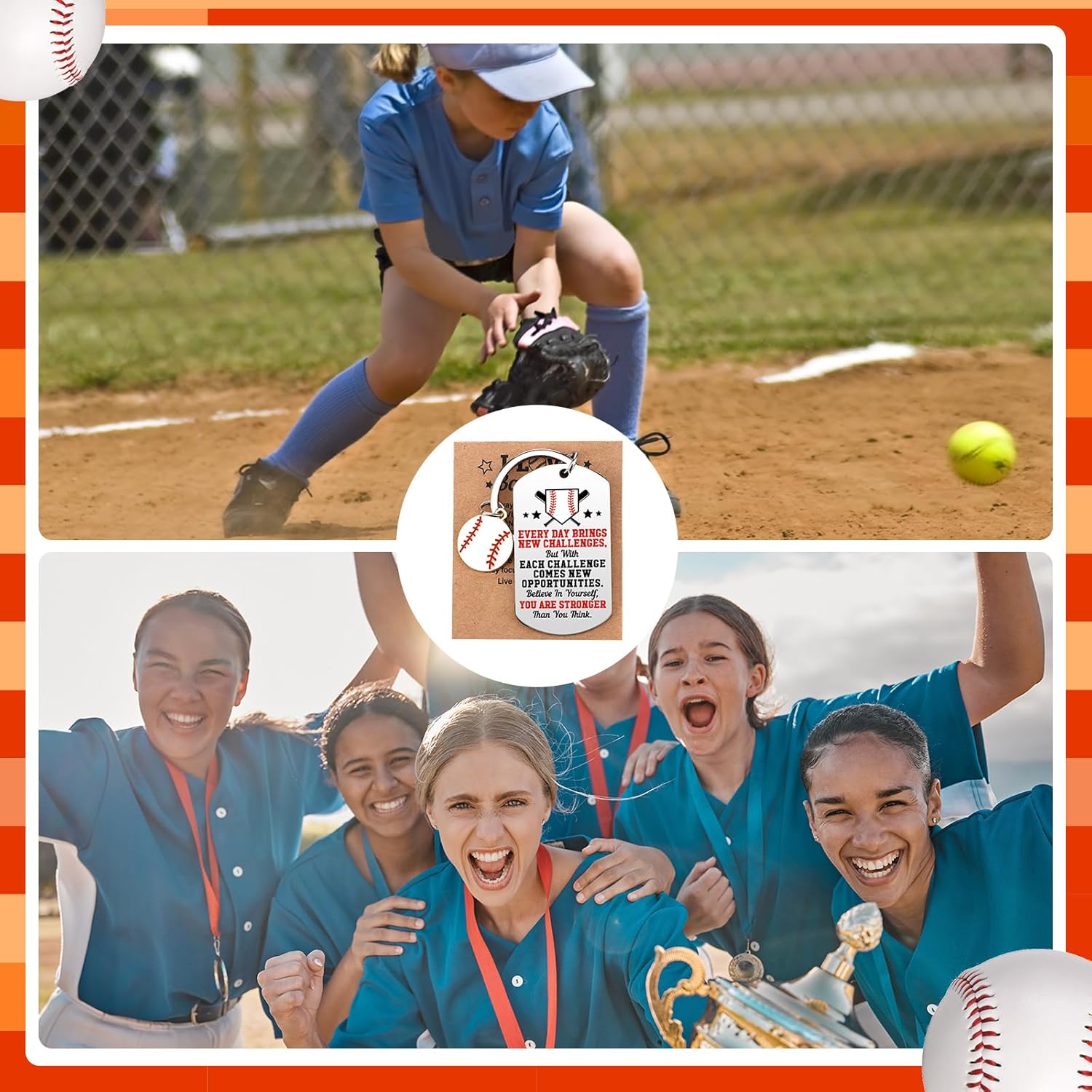 Tondiamo 24 Set Sport Senior Night Gifts Keychain with Positive Card,Sport Stuff Accessories for Team Girl Boy Player Coach