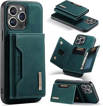 Leather Wallet Phone Cases Compatible with iPhone 15 Pro Max Case with Card Holder Men 6.7 2 in 1 Detachable Back Cover Green, IP 15 Pro Max