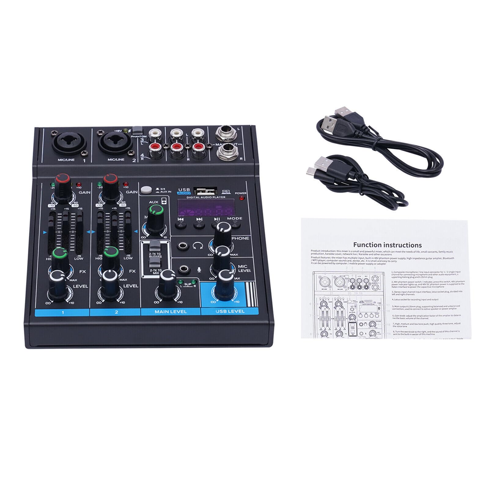 Mixer audio a 4 canali, mixer Bluetooth USB Live Studio Audio Mixer Console DJ Soundboard, mixer audio professionale per registrazioni, streaming live
