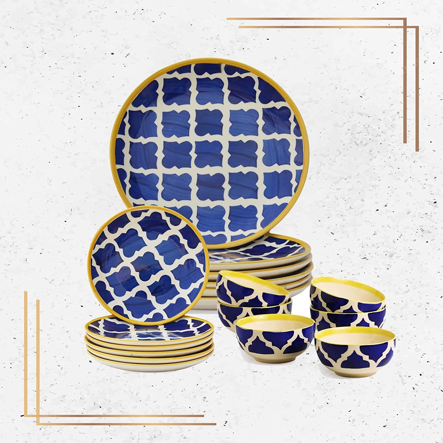 Phezent Blue Umrao Moroccan Ceramic Plates for Dinner with Katori (18