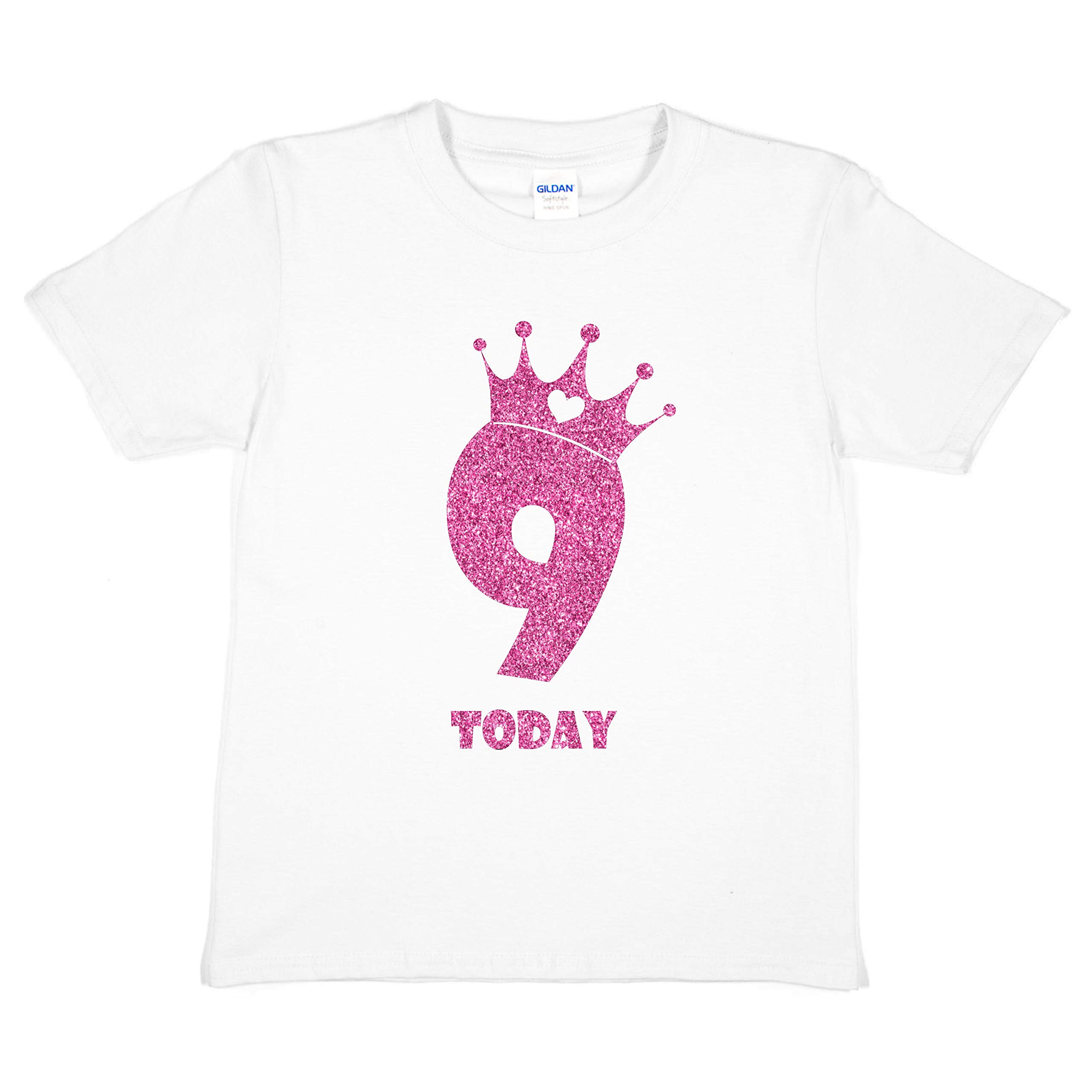 Print4u Girls White T-Shirt 9Th Birthday 9 Today Age Nine Age 9-11