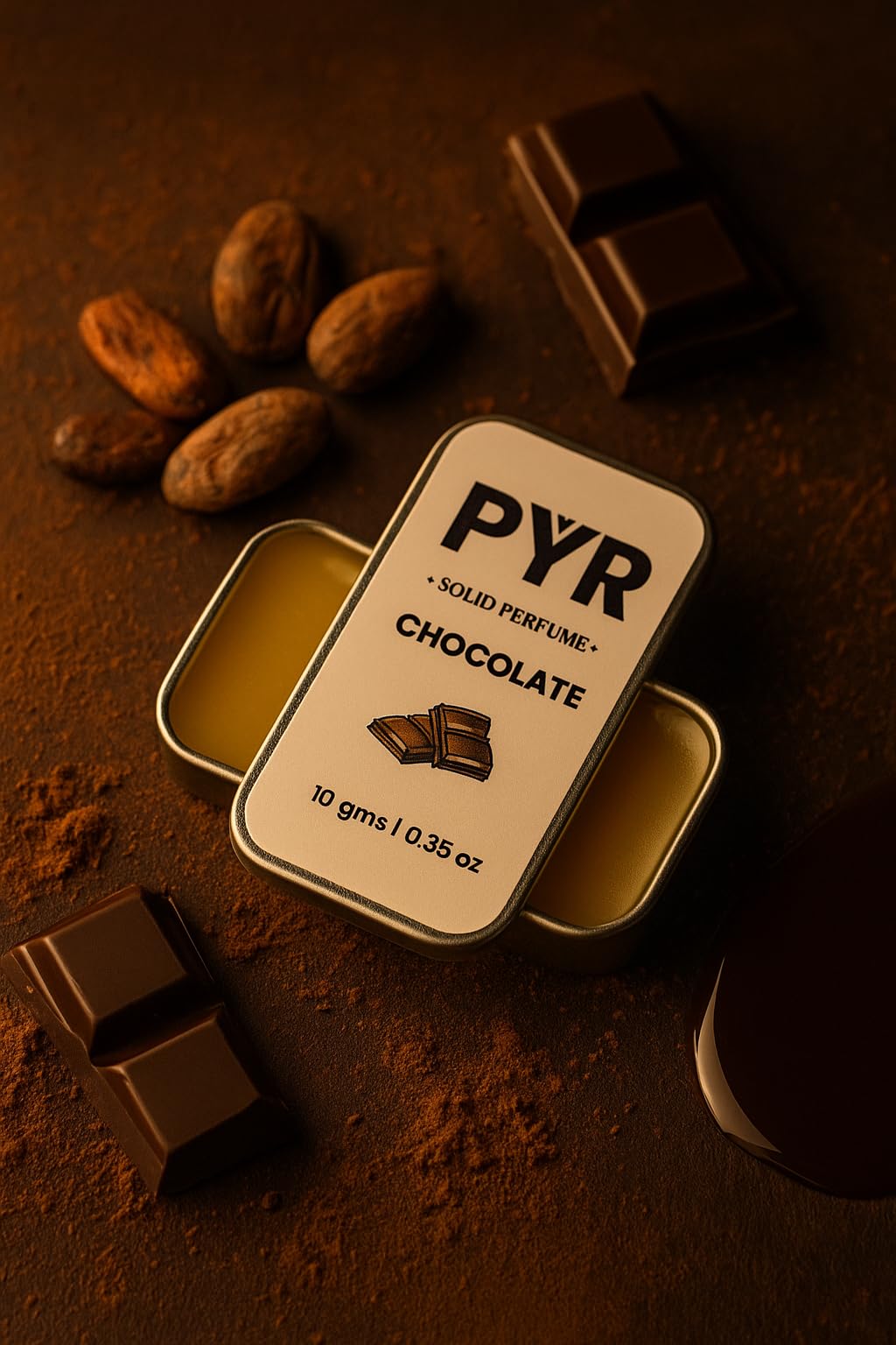 PYR Solid Perfume for Men & Women | Chocolate Long-Lasting & Strong Fragrance | Non-Greasy & Travel-Friendly | Perfect for Date Night & Gifting | 10g