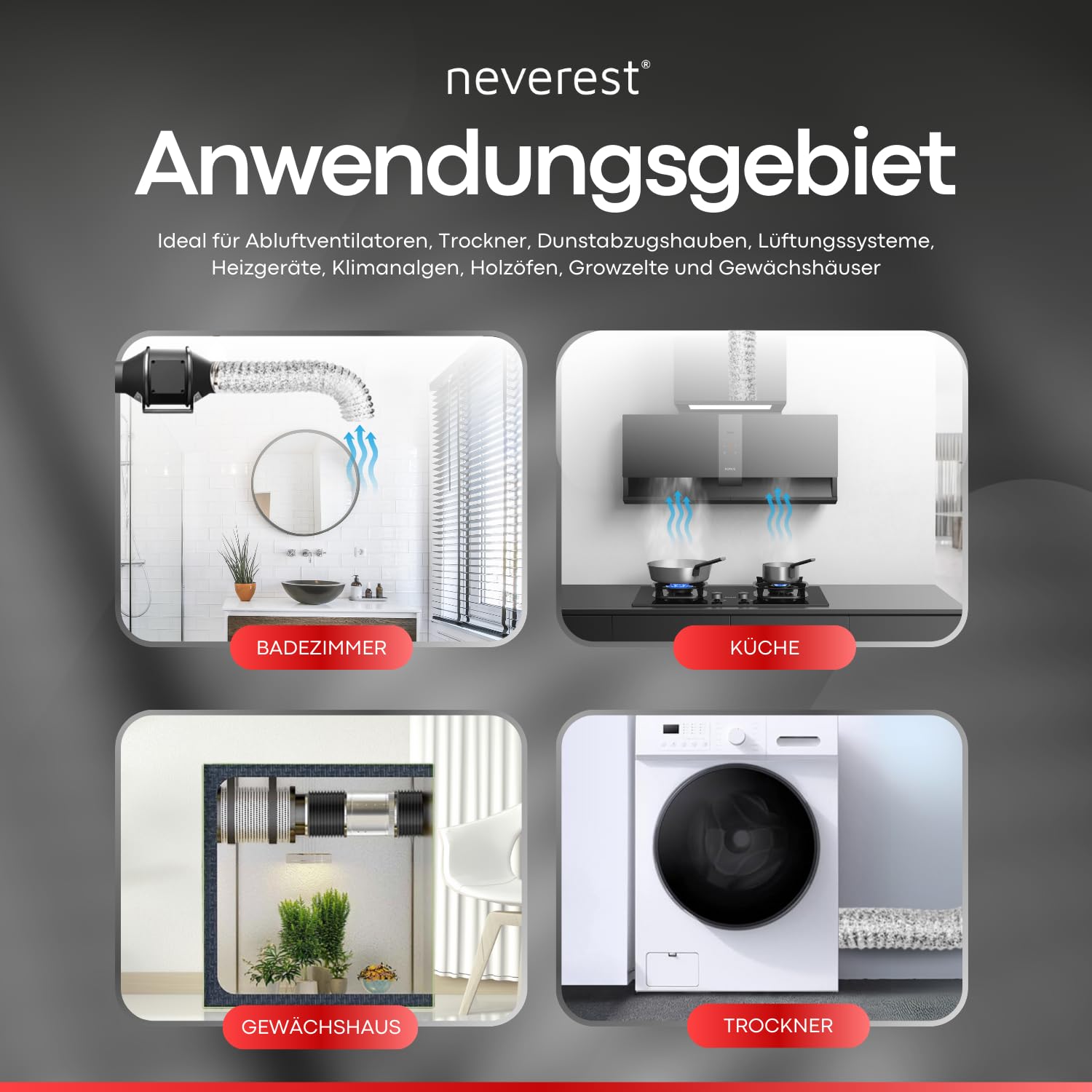 neverest® Semiflex 200 mm Alu Flexrohr 3m Abluftschlauch