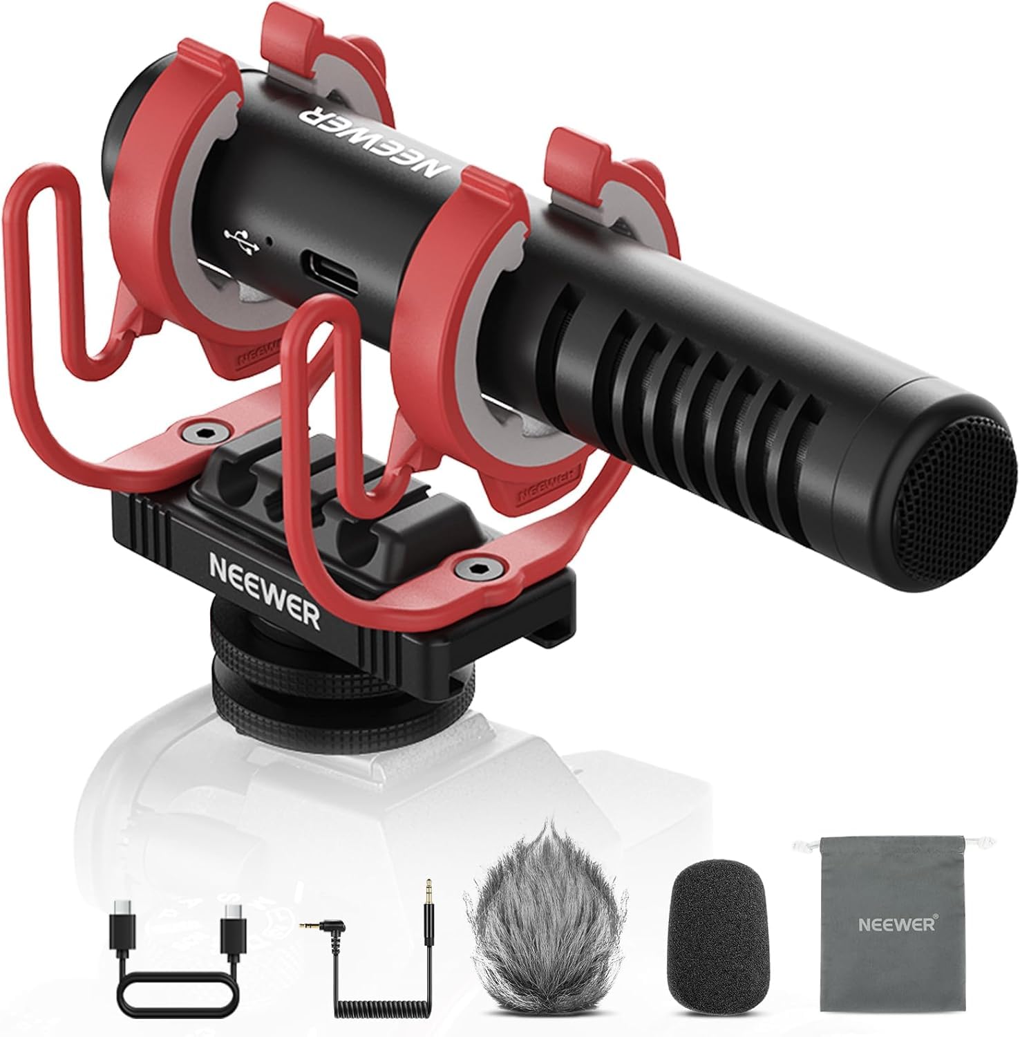 NEEWER VM15 Micro Supercardioïde Miniature avec Réduction de Bruit AI,App Audio& égaliseur,48kHz/24bit,Entrée Analogique 3,5mm/Numérique USB C,Compatible avec iPhone Android,EQ Uniquement pour Android