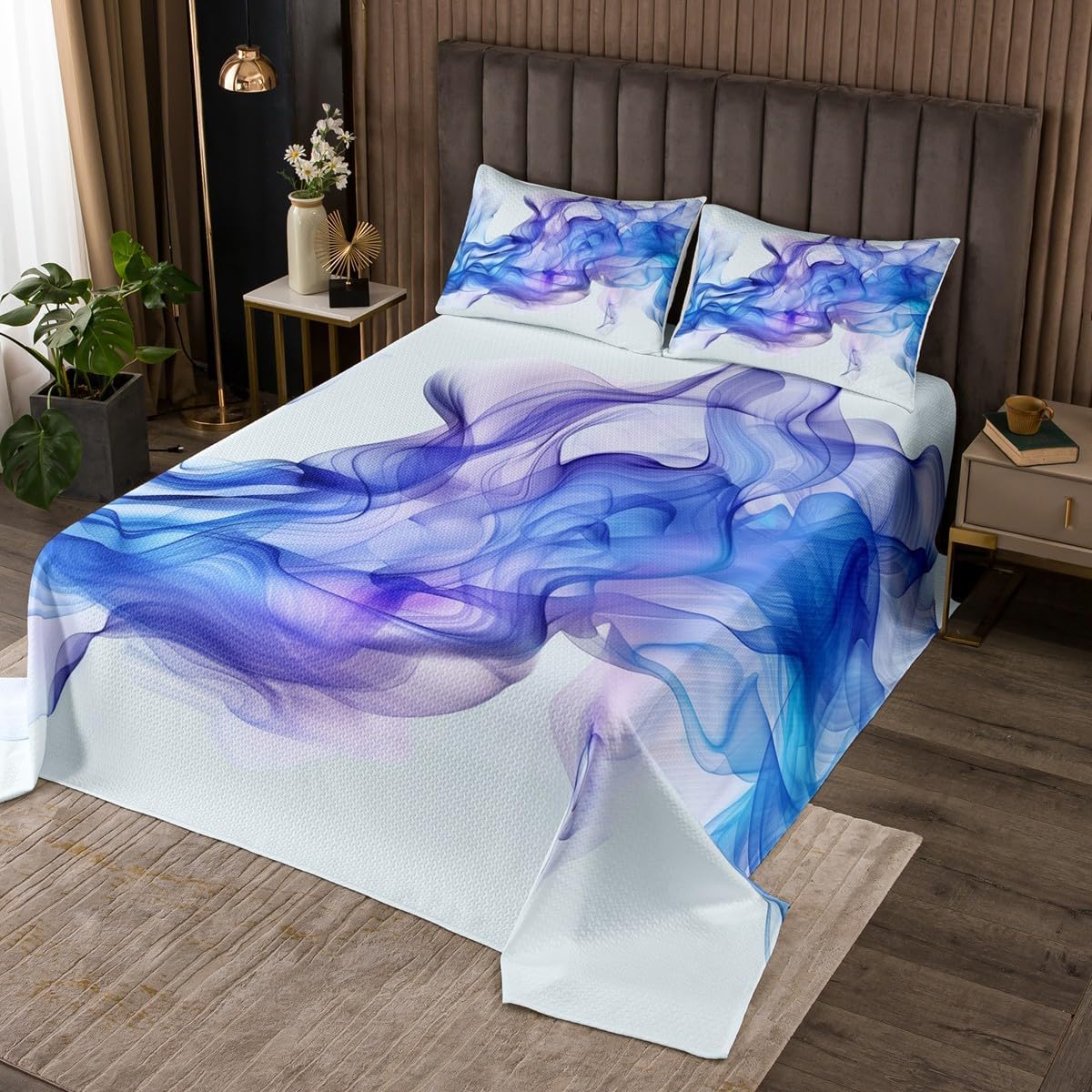 jejeloiu Boys Girls Blue Marble Quilted Coverlet King Size, Luxury Hotel Collection Coverlet Set Abstract Bedspread Kids Teens Bedroom Decor 3Pcs
