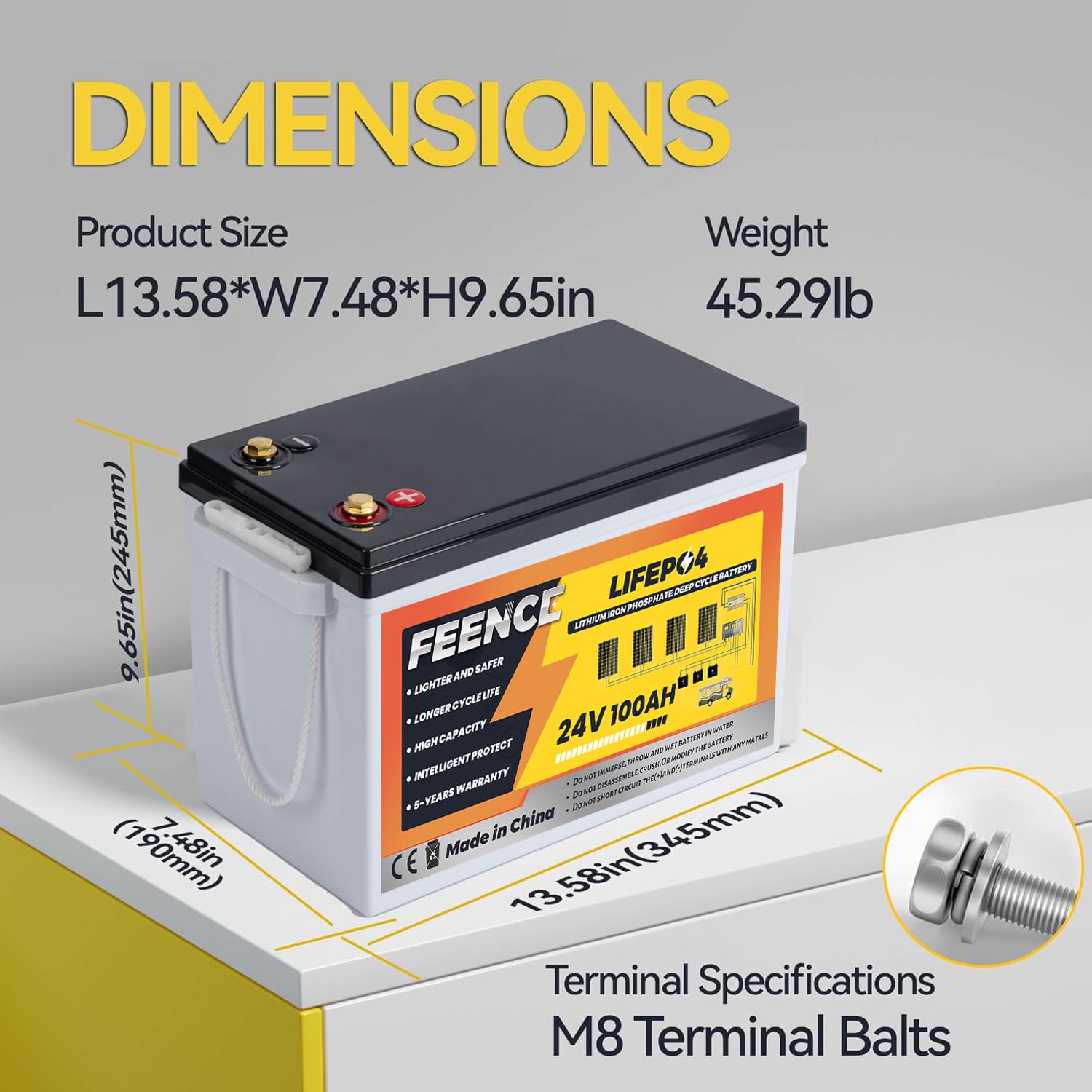Batteria al litio LiFePO4 da 5120 kWh Mini 24 V 100 Ah con BMS da 200 A integrata e protezione dalle basse temperature, ideale per motori da traina da 24 V (barche), camper e applicazioni indipendenti