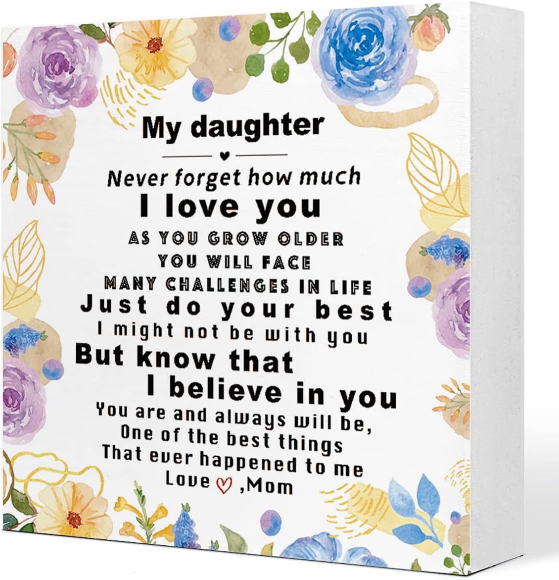 Daughter Floral Box Sign 7x7 Inch Inspirational Decorative Plaque