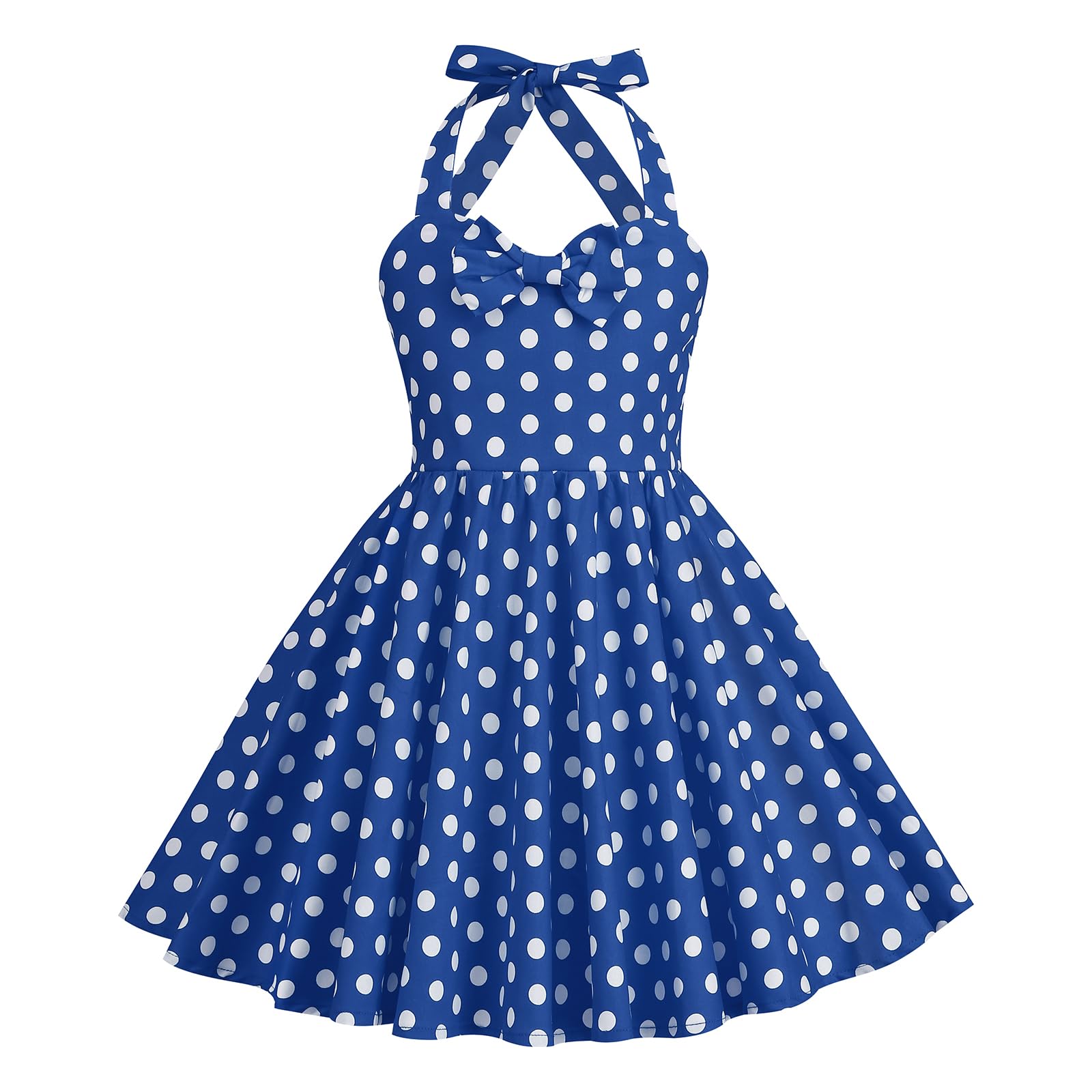 Odizli Vestido para niña Rockabilly de los años 50, vintage, sin mangas, con cuello halter, vestido de fiesta, boda