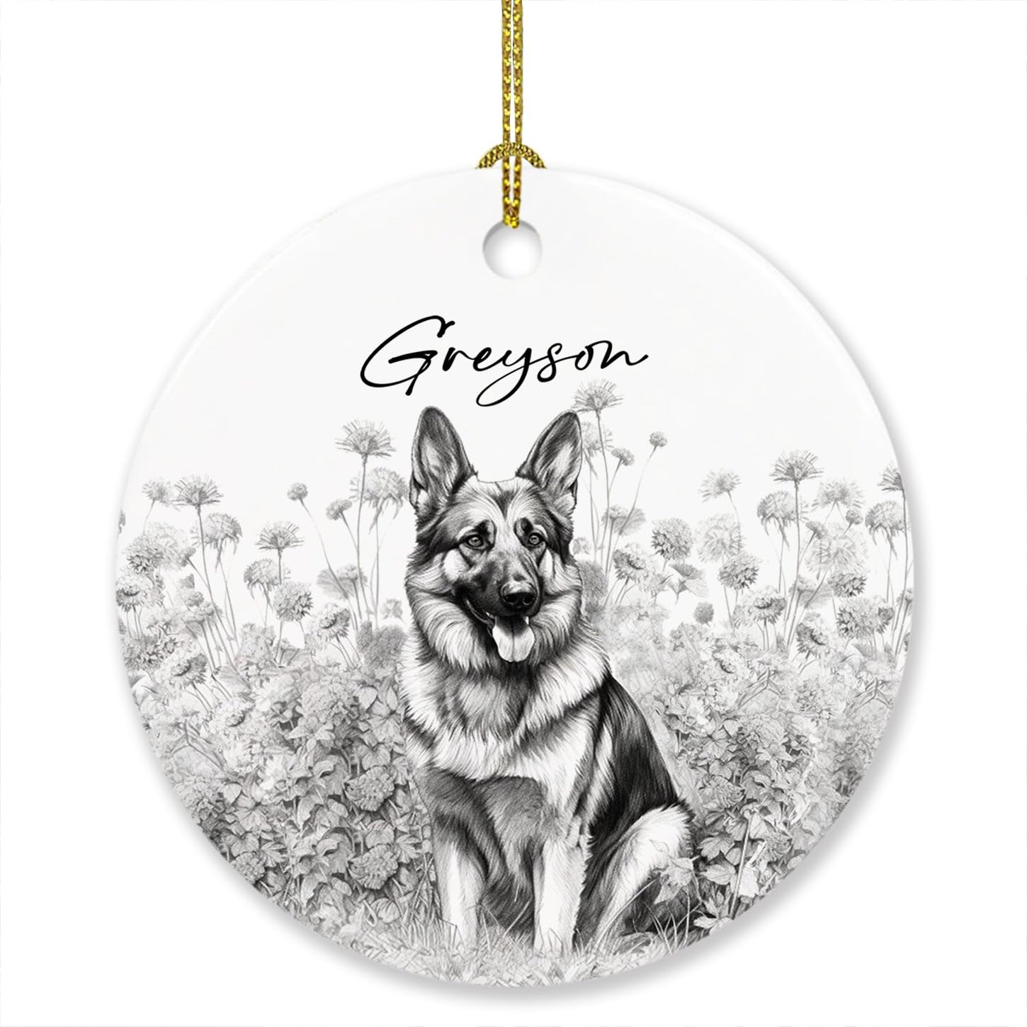 Personalized German Shepherd Dog Christmas Ornament, German Shepherd Drawing Dog Ornament Xmas, Custom Name Dog Pet Pencil Ornament Christmas 2025, German Shepherd Dog Ornaments Gift for Dog Lover