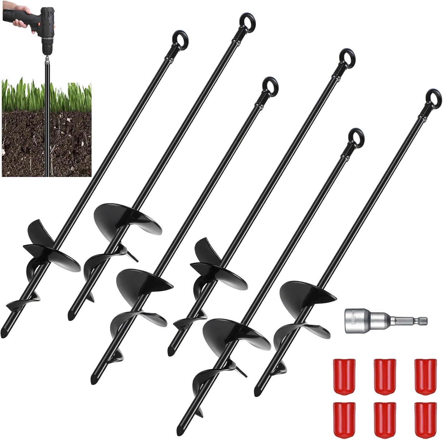 Gisafai 6 Pcs 18'' Ground Anchors Spiral Blade Heavy Metal Earth Anchor Trampoline