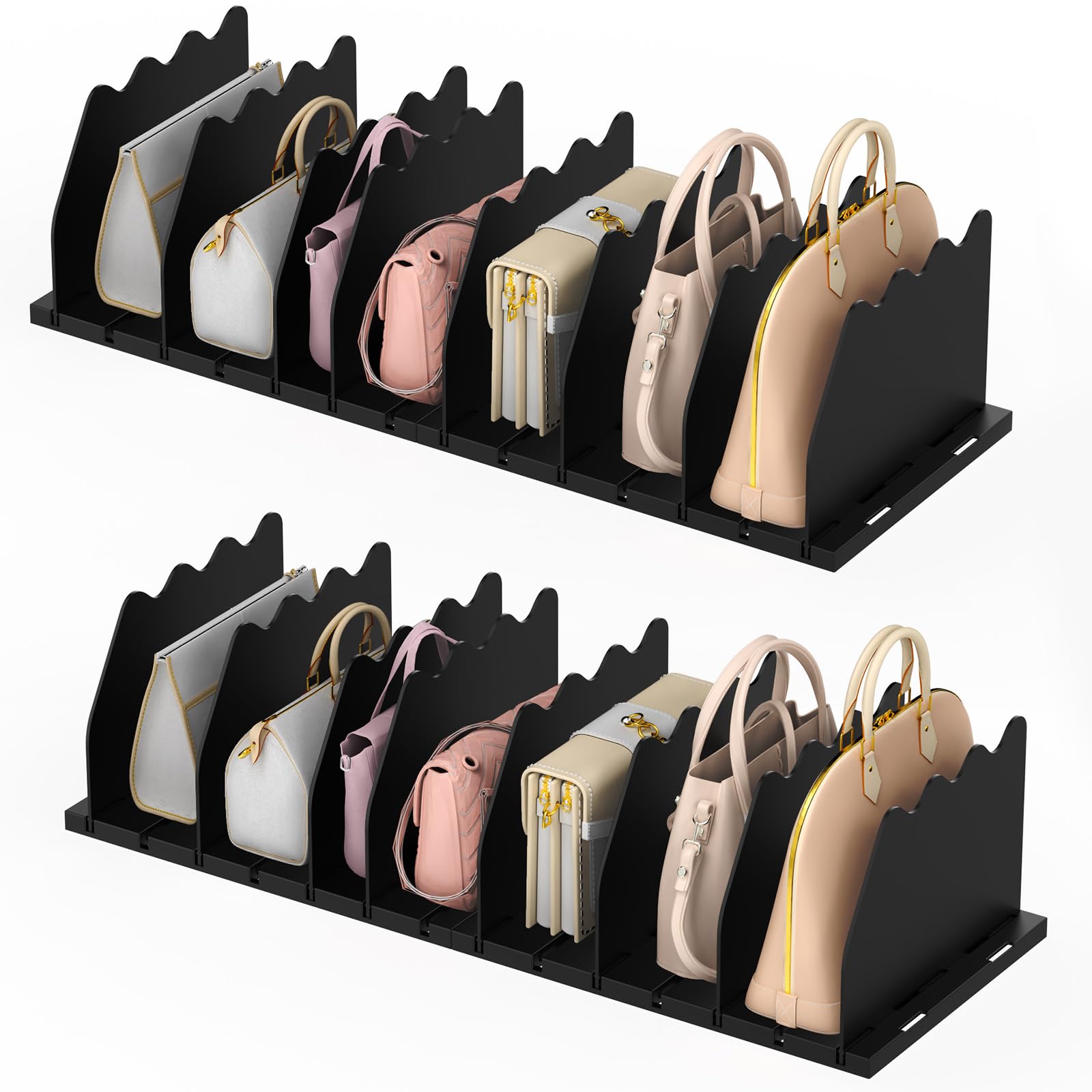 Ronlap Lot de 4 organiseurs de rangement de sacs à main pour placard, séparateur de sac à main pour placard, organiseur de sac à main et rangement, noir
