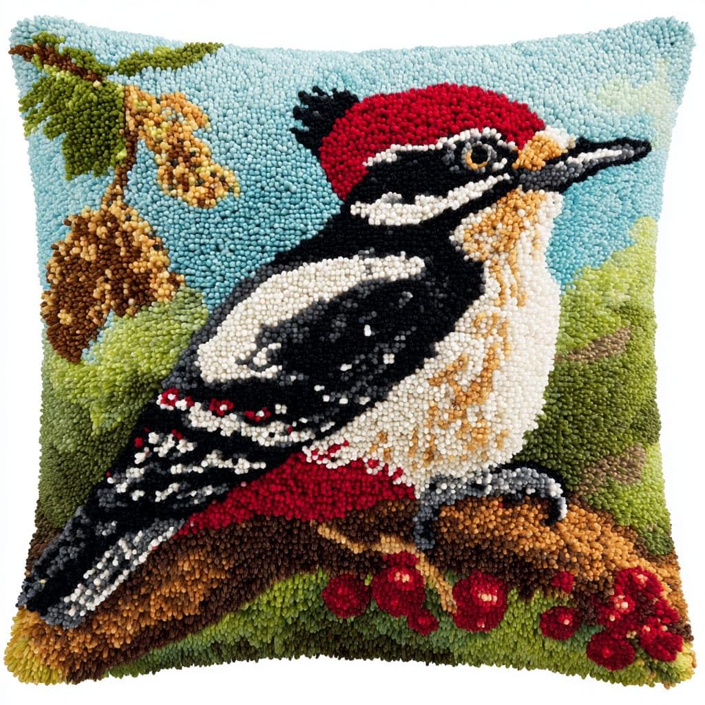 Henypt Latch Hook Pillow Case Embroidery Kits, Scenery and Birds