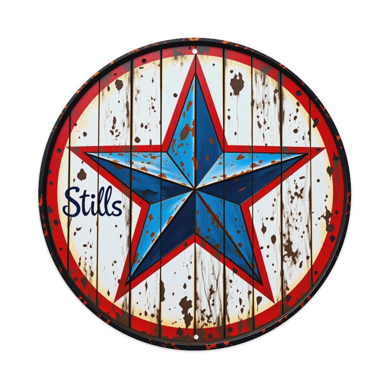 Rustic Star Wood Pattern Design Vintage Metal Tin Sign Retro Wall Decor for Home Bar Garage Cafe, Indoor & Outdoor Decorative，circle Metal Poster, 8x8 Inch