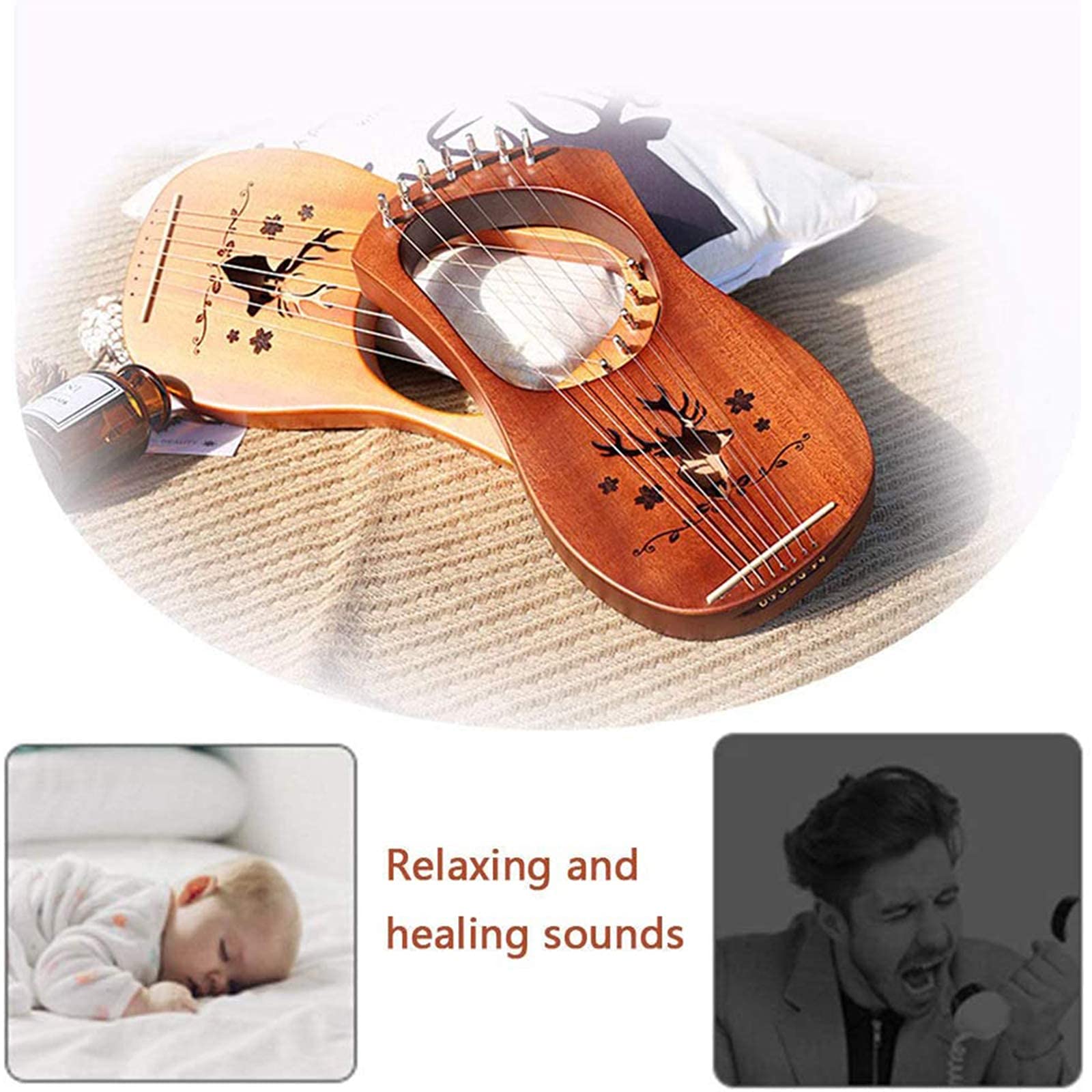 Harfe für Anfänger, Mädchenharfe, groß, europäisch, Laiya, 7 Saiten, für Anfänger, kleine Harfe, kleines Instrument