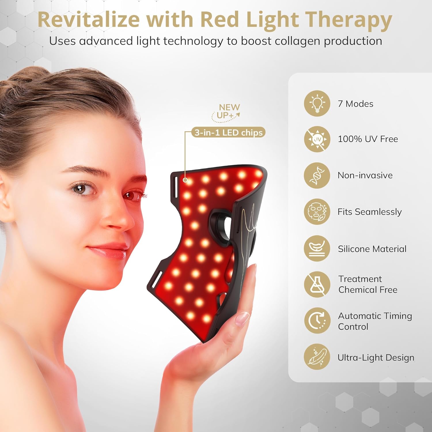 LED Face Mask Light Therapy, Soft Silicone Red Light Therapy Mask for Face and Neck, 7 Modes LED Mask Light Therapy with 5 Brightness Levels for Anti-Aging, Skincare at Home & Travel