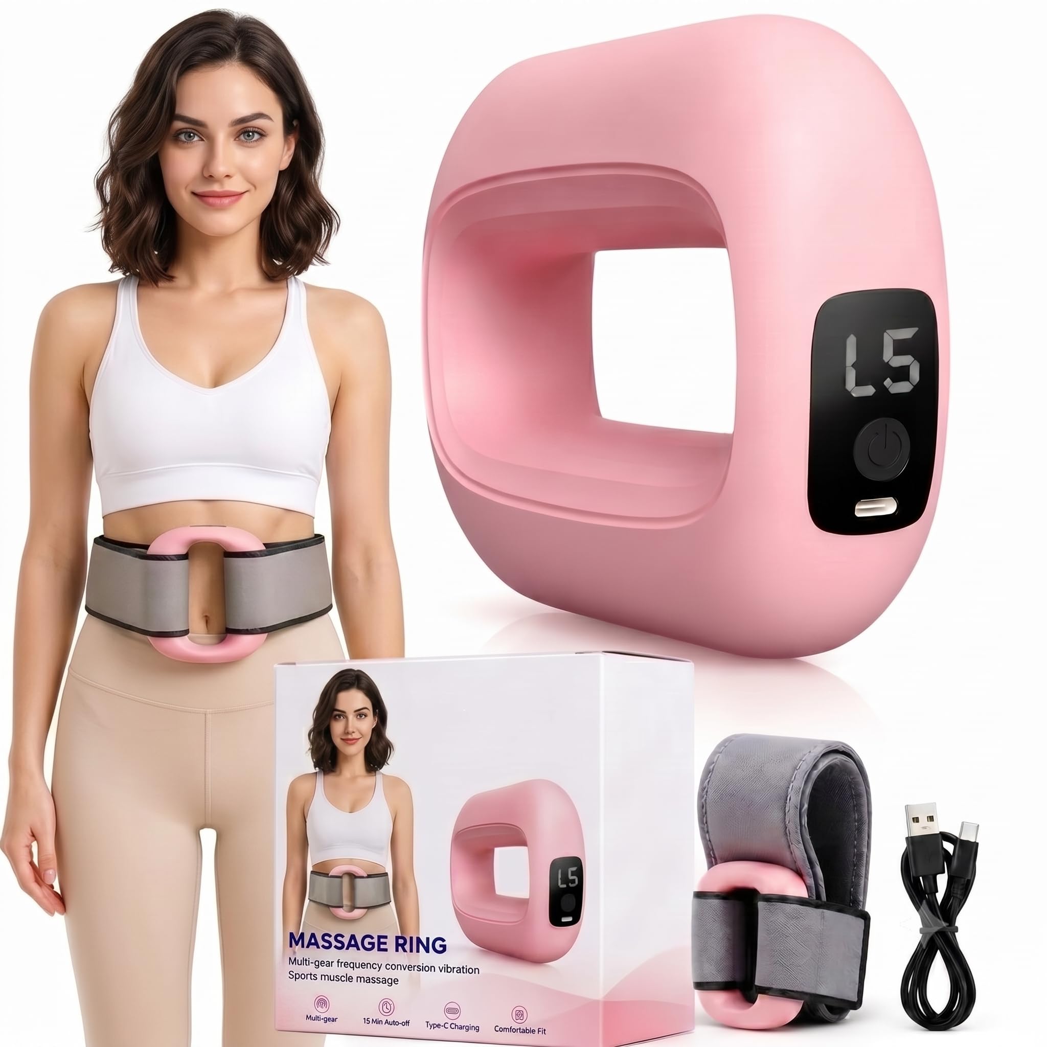 Premium Belly Fat Massager Belt for Women & Men | Rudrix Handheld Wearable Vibration Massage Ring | Adjustable Belt, Digital Display, USB Rechargeable with Storage Pouch (F51)-image-47