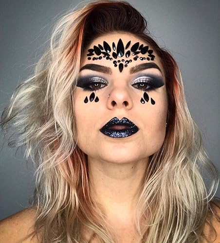 Miniatura 8 de Black Face Jewels se adhieren a los accesorios del festival, diamantes de imitación del tatuaje de la cara de Halloween para el maquillaje, joyas
