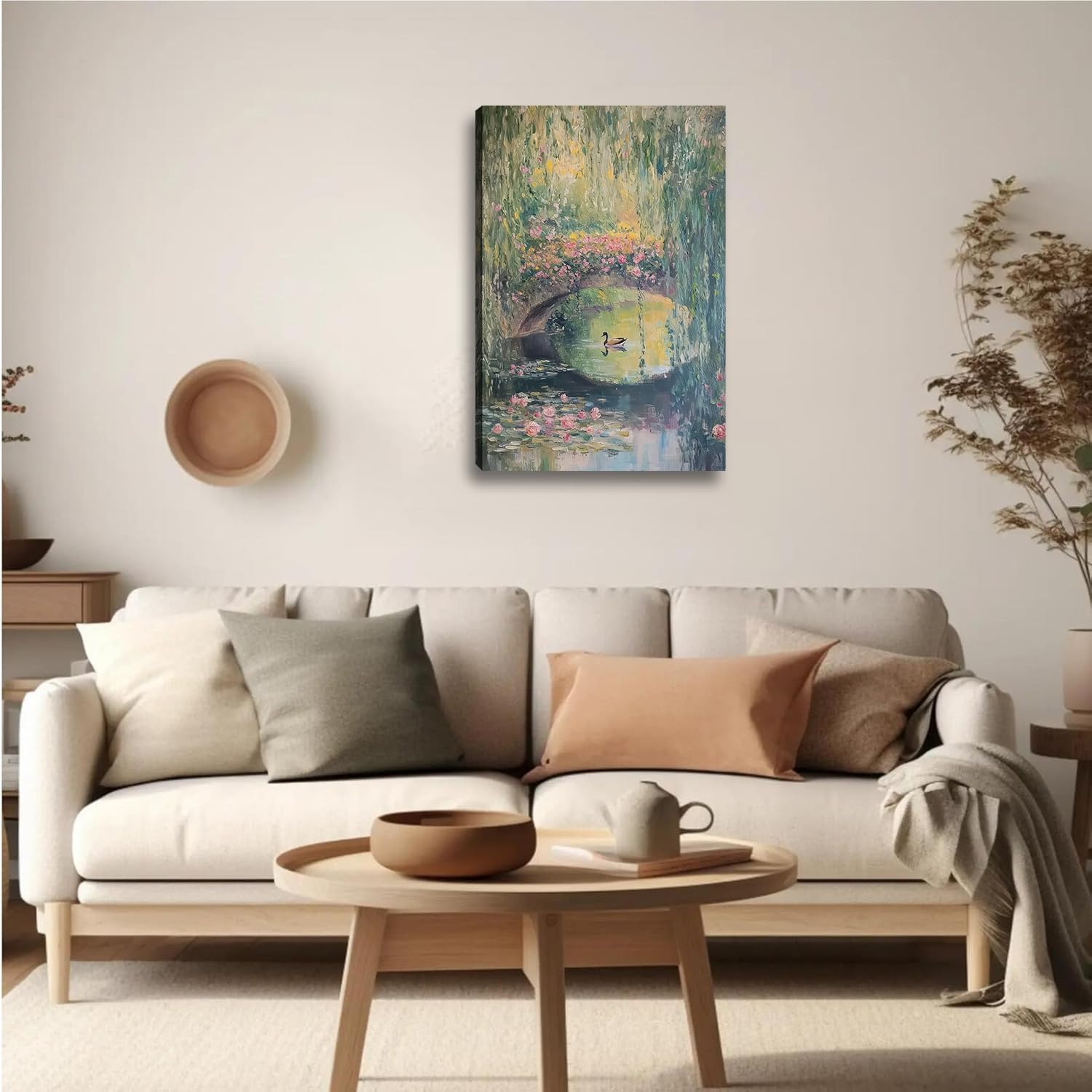 Vintage Monet Canvas Wall Art, Water Lotus Landscape Wall Decor Paintings,Monet Country Nature Pictures for Wall Living Room Bedroom Bathroom Home Decoration 12x18 inch( Stretched Canvas on A Wooden Frame)