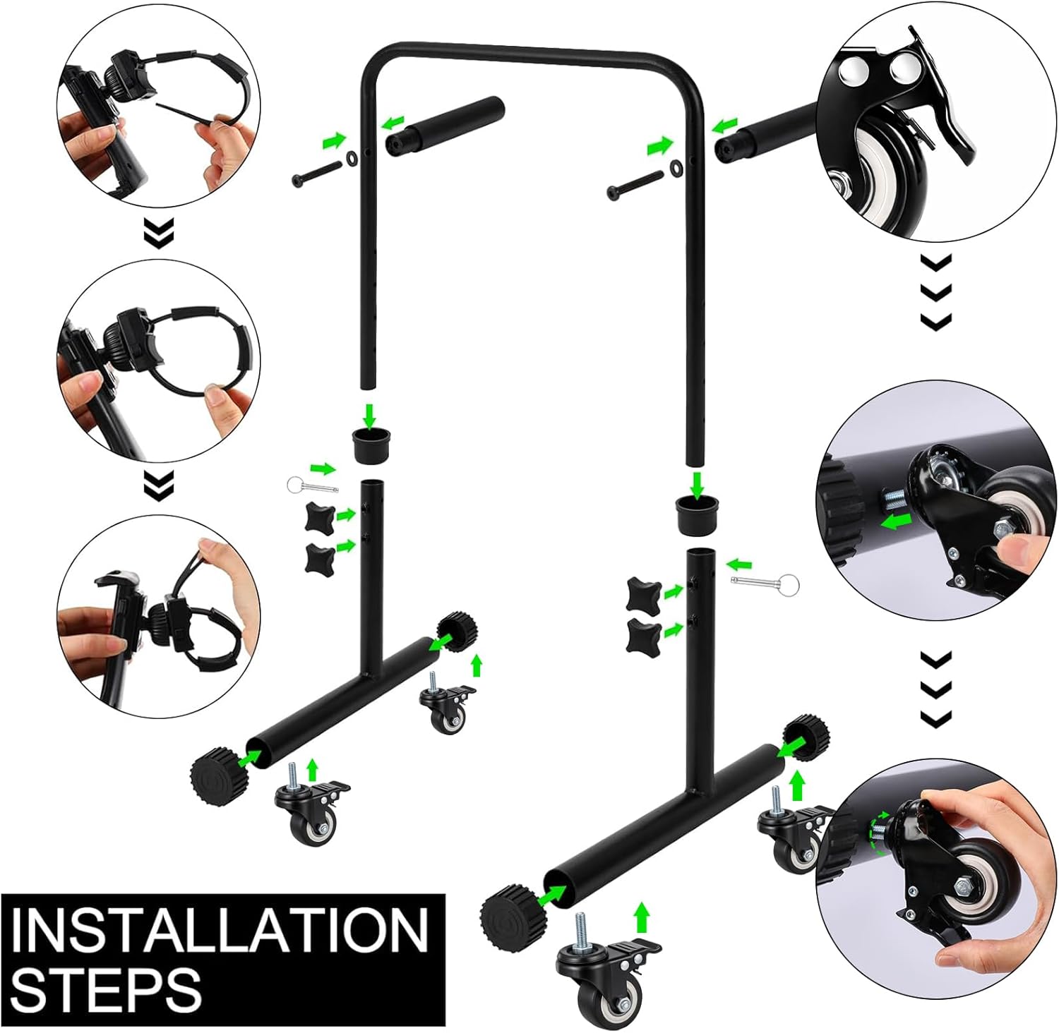 Leinuosen 24.4 Inch Wide Handle Bar for Walking Pad Only with Phone Holder and 4 Wheels Adjustable Handrail Height from 41.37 to 50.03 Inch Comfortable Grip Stainless Steel Frame Stable, with Handle