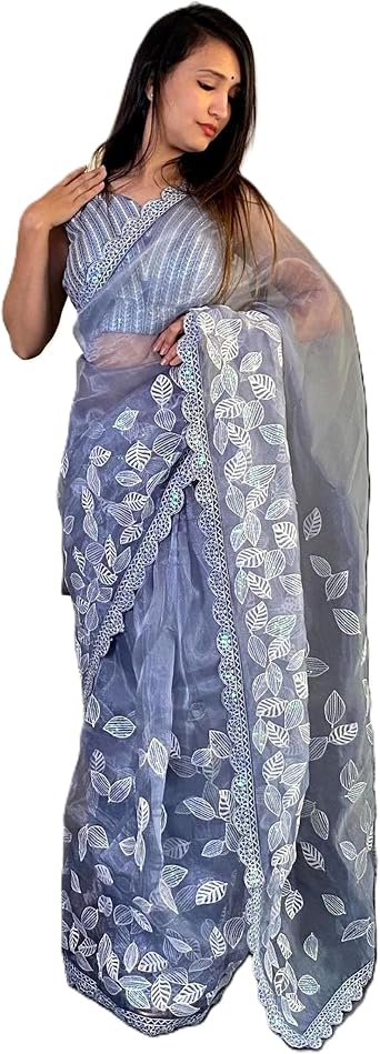 lavender sequin saree party wear muslim sari blouse S-121