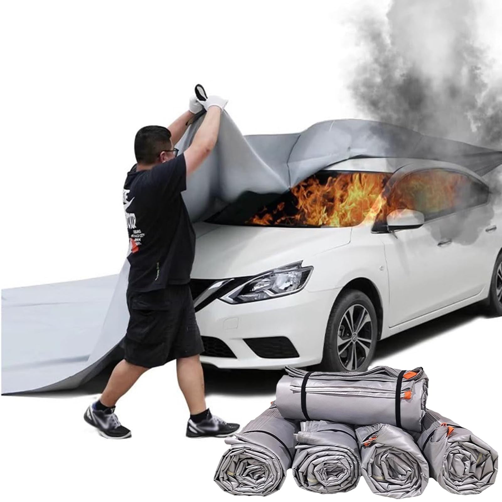 Manta ignífuga de emergencia para coche, manta ignífuga grande de fibra de vidrio para vehículos, prevención de humo y fuego, equipo de seguridad esencial para vehículos eléctricos, reutilizable.