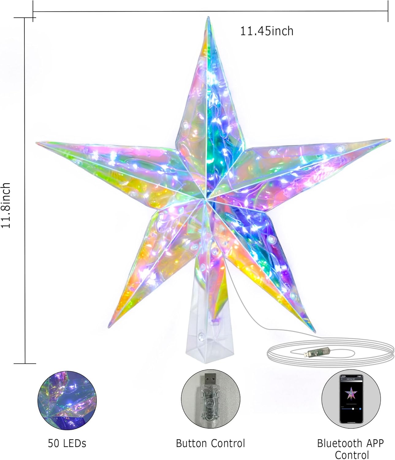 Smart Christmas Tree Topper Star App Control, 11.8" PET Christmas Tree Topper Lighted 20 LEDs RGB Color Changing Lighted Treetop Decorate for Xmas Decorations Ornaments Holiday Party Indoor Decor - Image 6