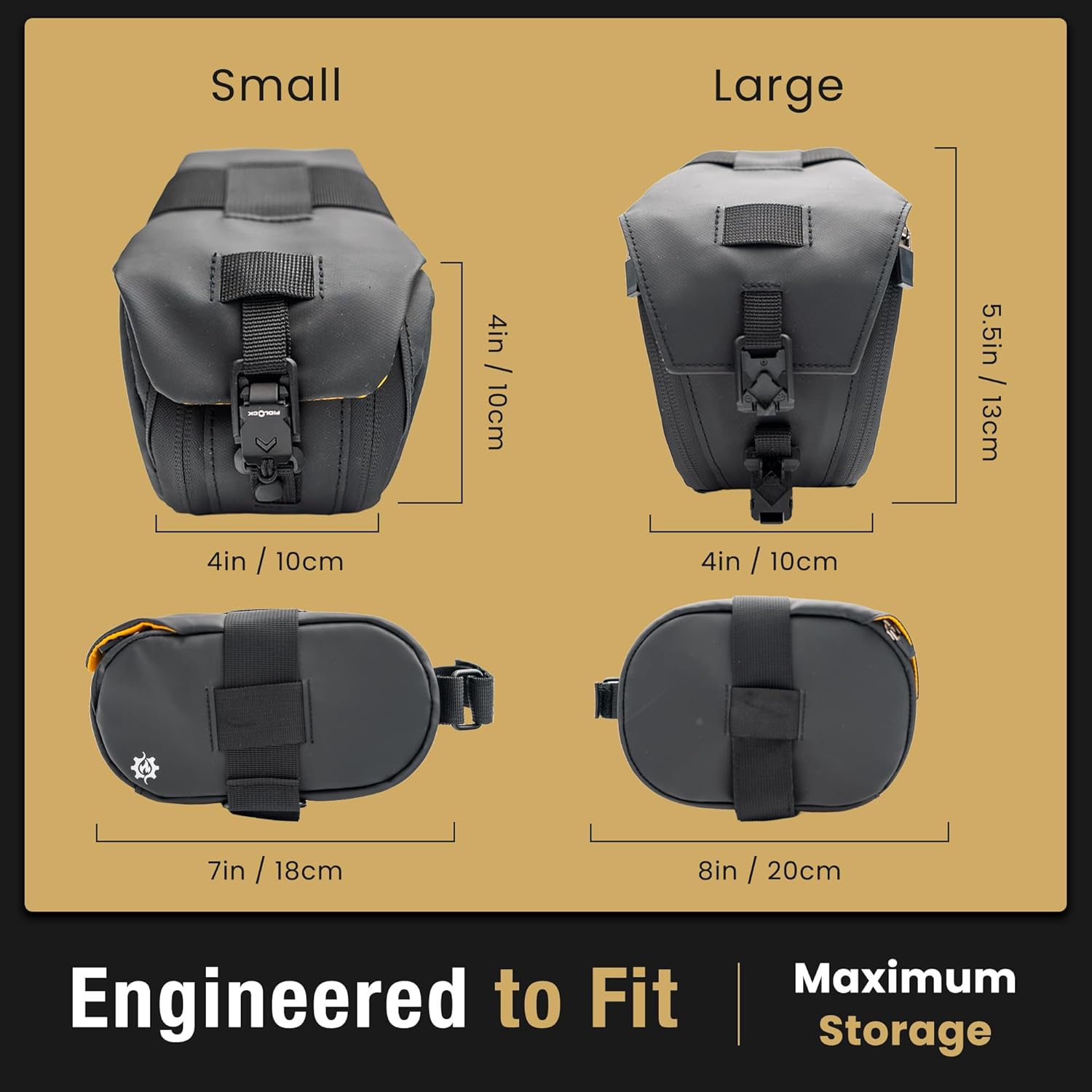 Lumiere & Co. Maximus Large Magnetic Bike Seat Bag – Quick-Attach Saddle Bag with AquaGuard Zippers, Secure Under-Seat Storage for Cycling Gear & Accessories (Black, Large)