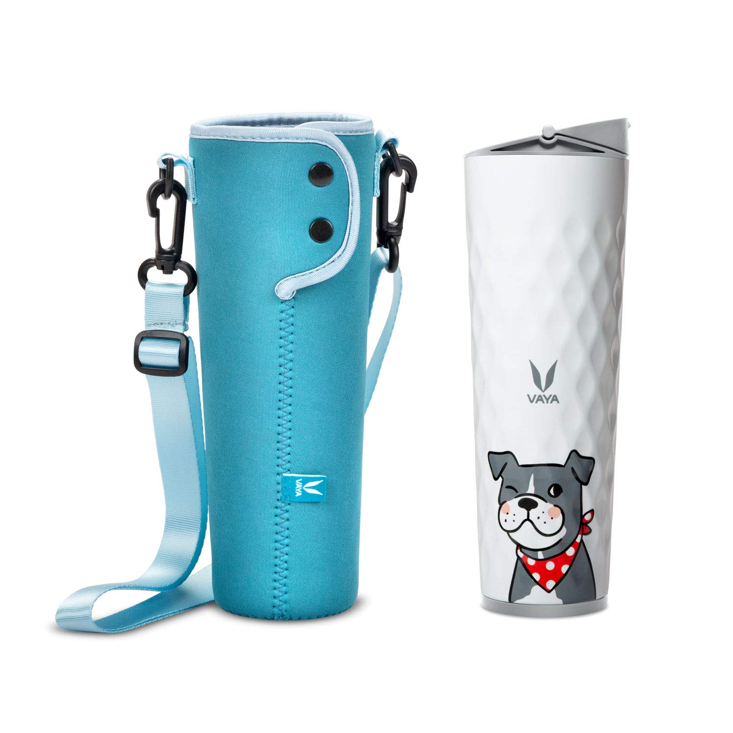 VAYA TYFFYNVaya Drynk with GoBag - 600 ml Thermosteel Vacuum Insulated Flask, Sipper Water Bottle with Blue Water Bottle Bag (Tumbler+Sipper), Color - Pal