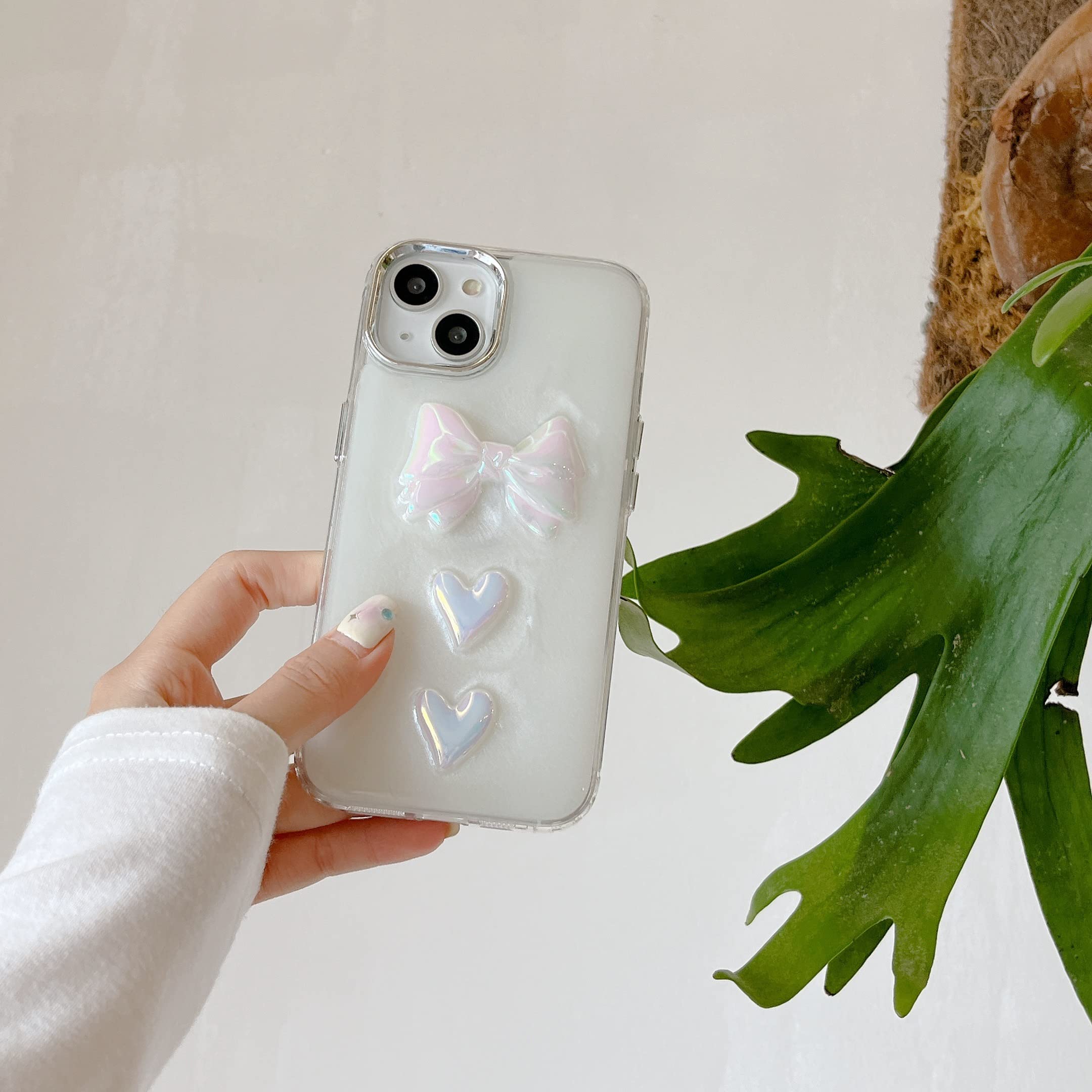 TIANLI Compatible with iPhone 13 Pro Max Case, Cute Bling Lovely 3D Bow & Love Heart Pattern, PC+TPU Built-in Camera Lens Protector Full Protection Phone Cover for Women Girls, Bow