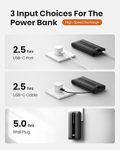 Miniatura 4 de Cargador portátil con enchufe de pared, batería externa de carga rápida, cables integrados, 10500mAh 22.5W, 4 salidas, 3 entradas, pantalla LED,
