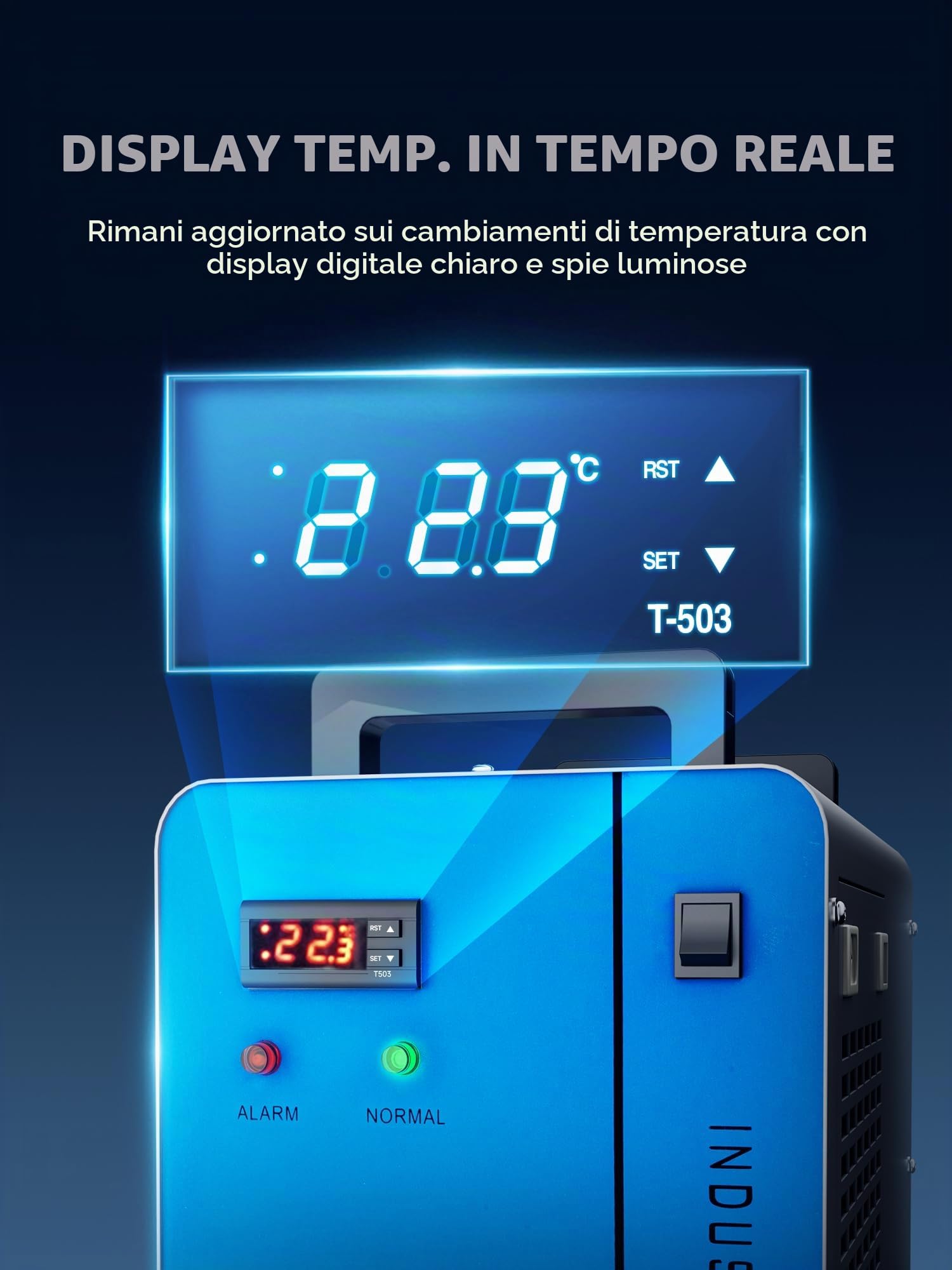 OMTech 6L Refrigeratore d'Acqua Industriale 0.68kW 10L/min CW-5200 Sistema di Raffreddamento ad Acqua per Macchine per Incisione e Taglio Laser CO2 da 60W-150W, Raffredda 5200 BTU/ora